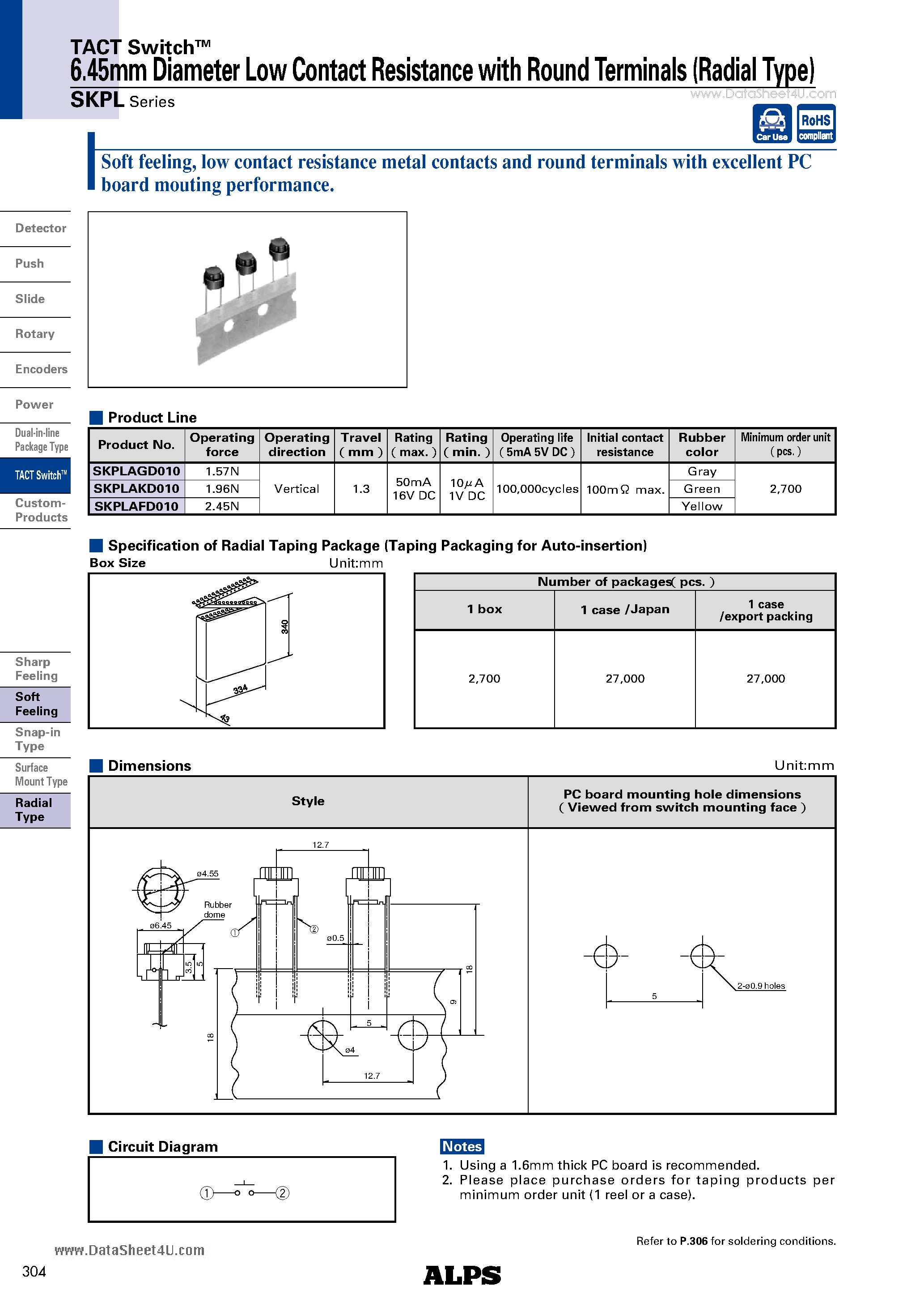 Даташит SKPL - 6.45mm Diameter Low Contact Resistance страница 1