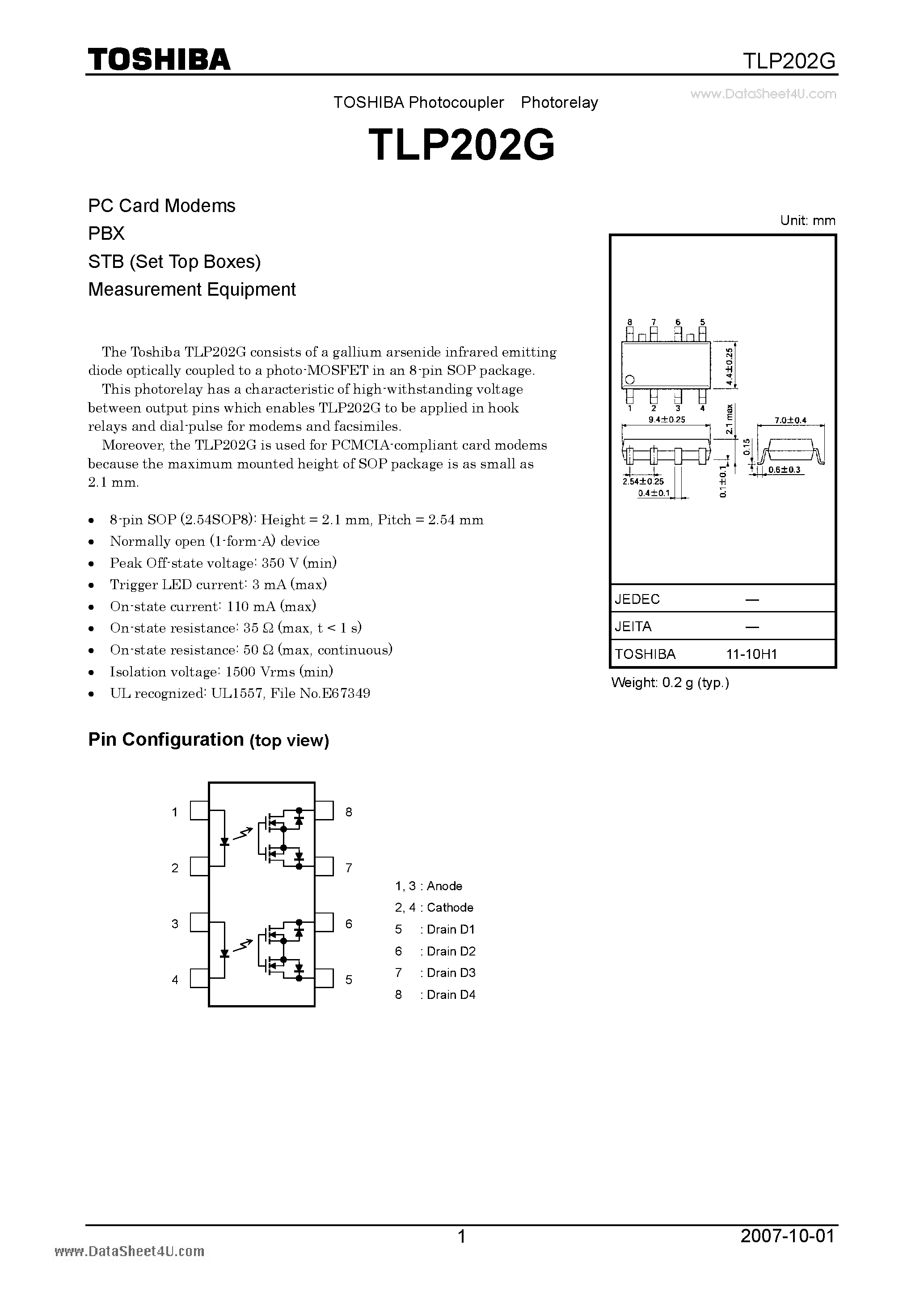 Даташит TLP202G - Measurement Equipment страница 1