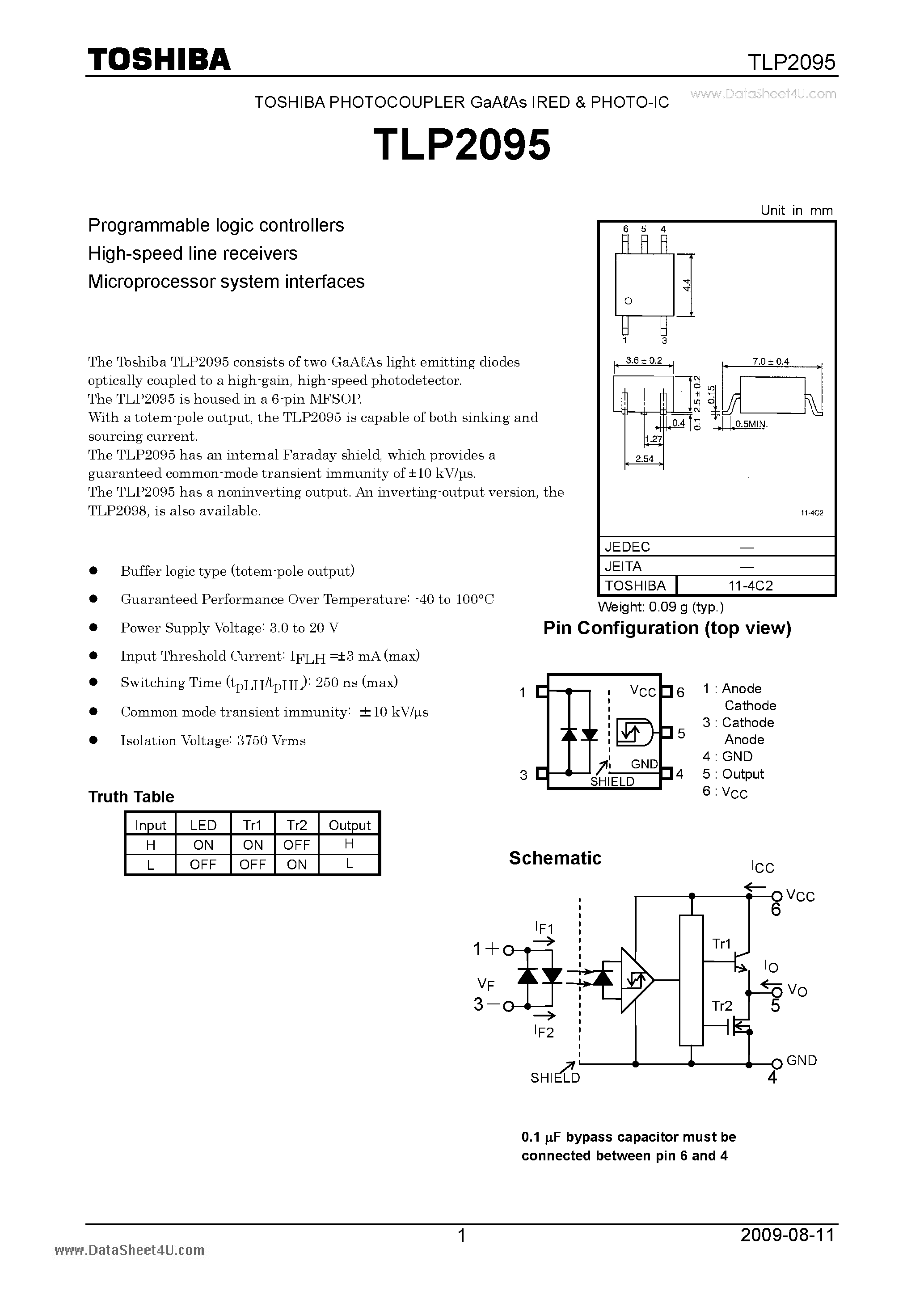 Даташит TLP2095 - PHOTOCOUPLER страница 1