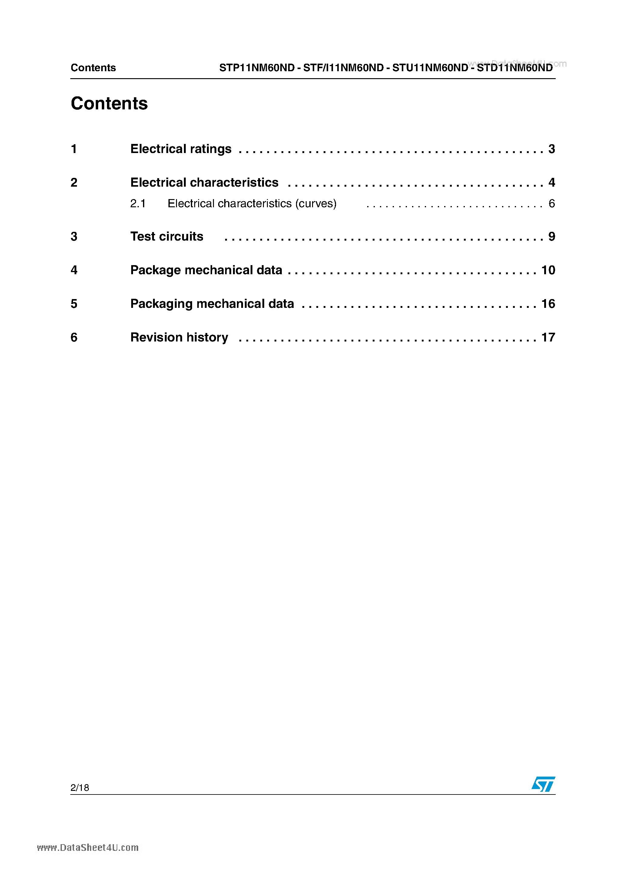 Даташит STU11NM60ND - Power MOSFET страница 2