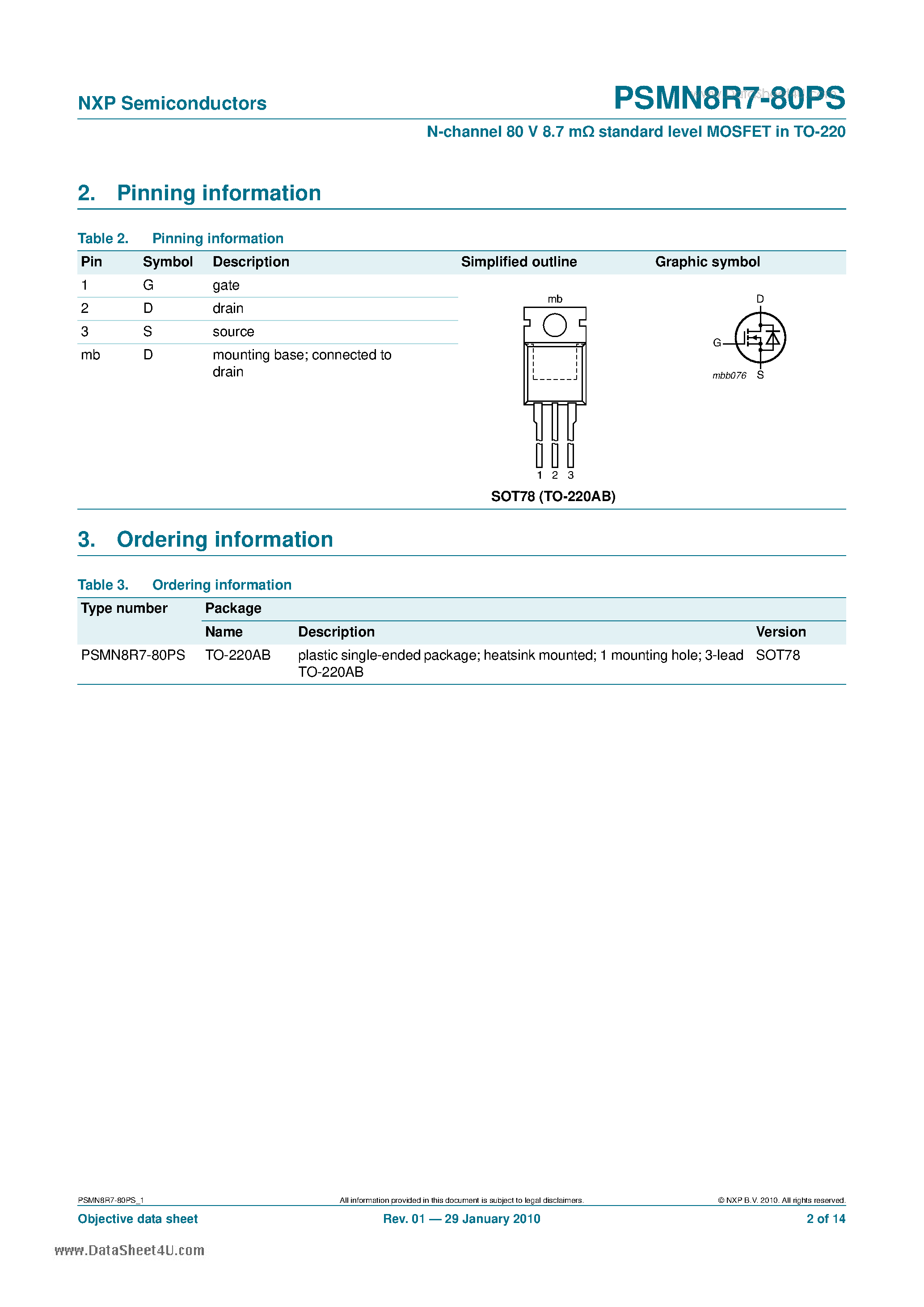 Datasheet PSMN8R7-80PS - N-channel 80 V 8.7 m standard level MOSFET page 2