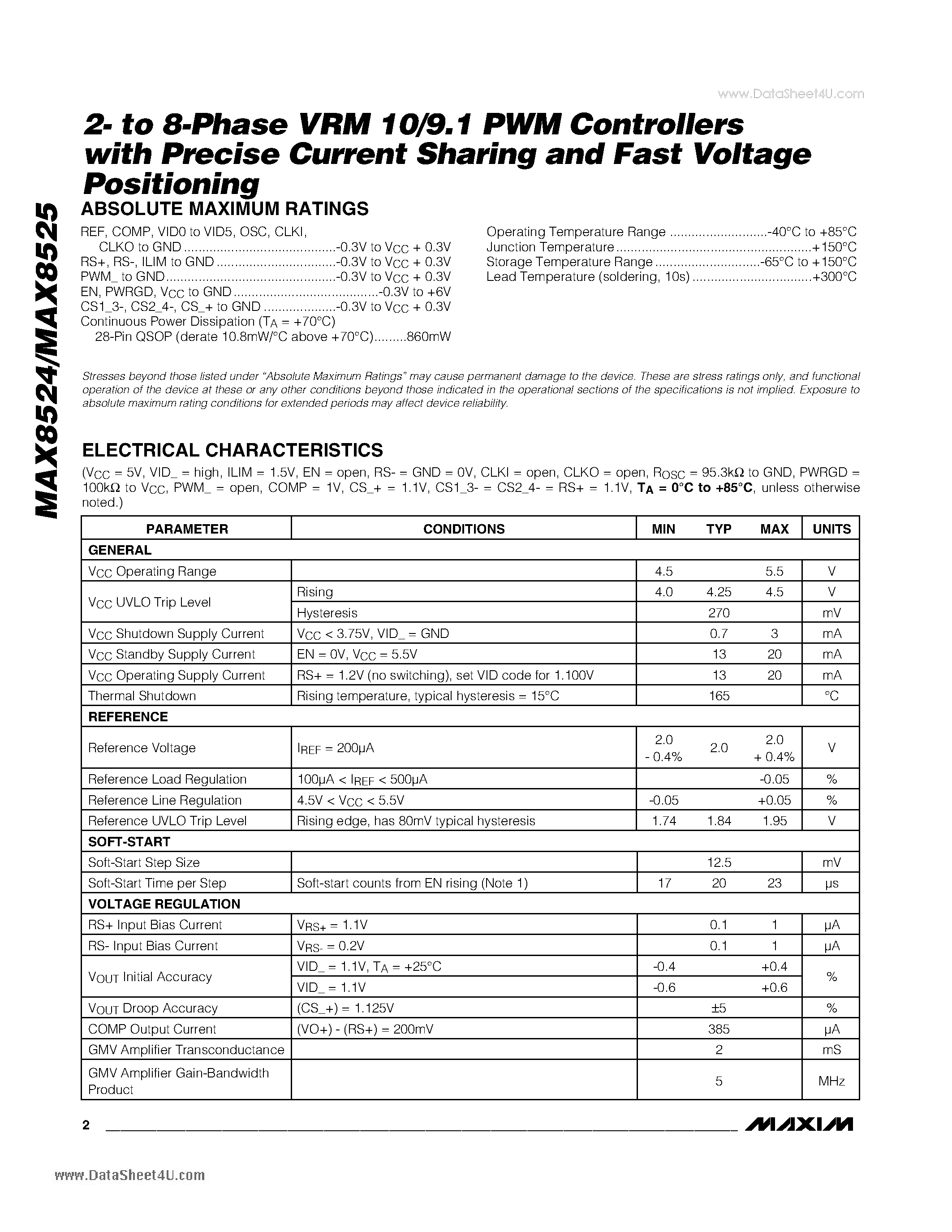 Даташит MAX8524 - 2- to 8-Phase VRM 10/9.1 PWM Controllers страница 2