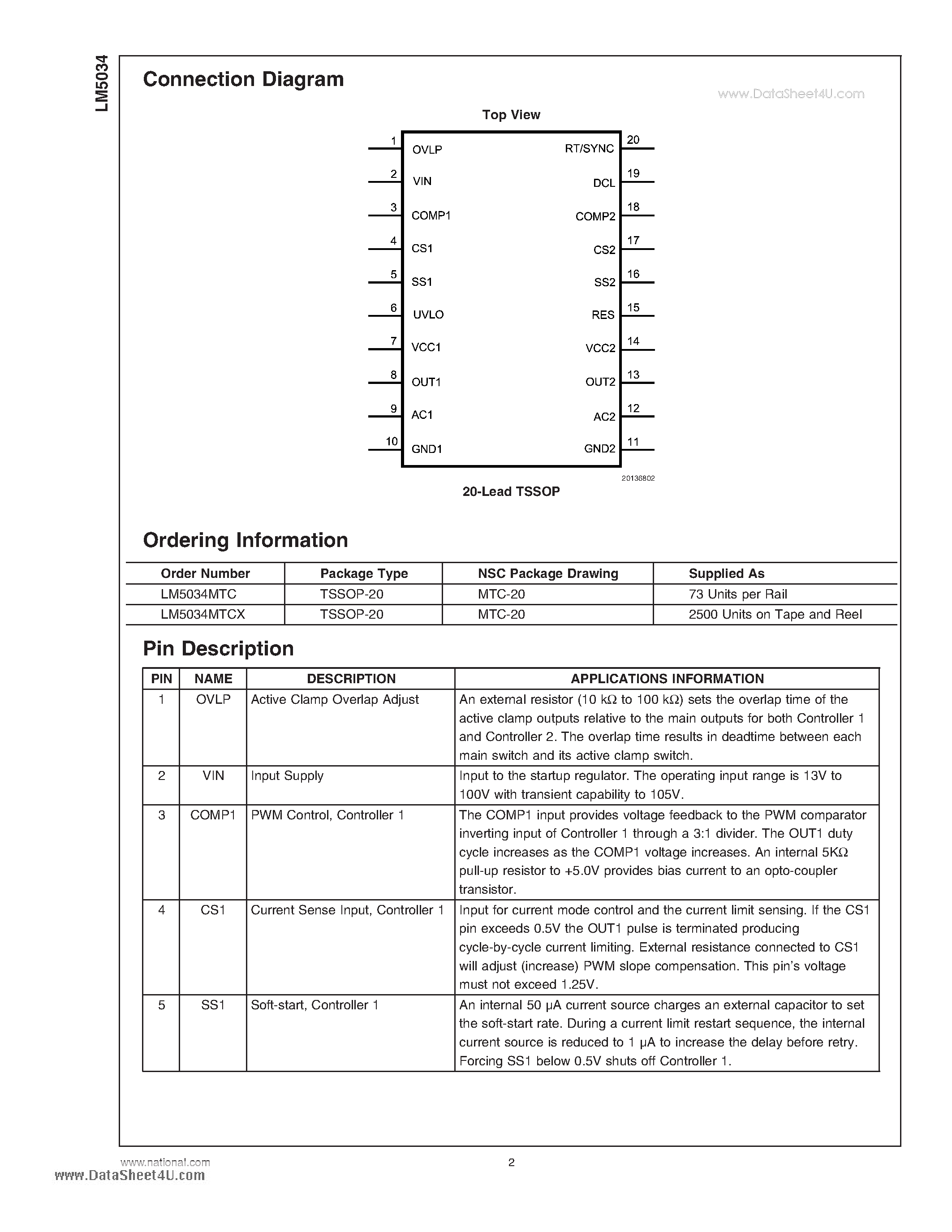 Datasheet LM5034 - High Voltage Dual Interleaved Current Mode Controller page 2