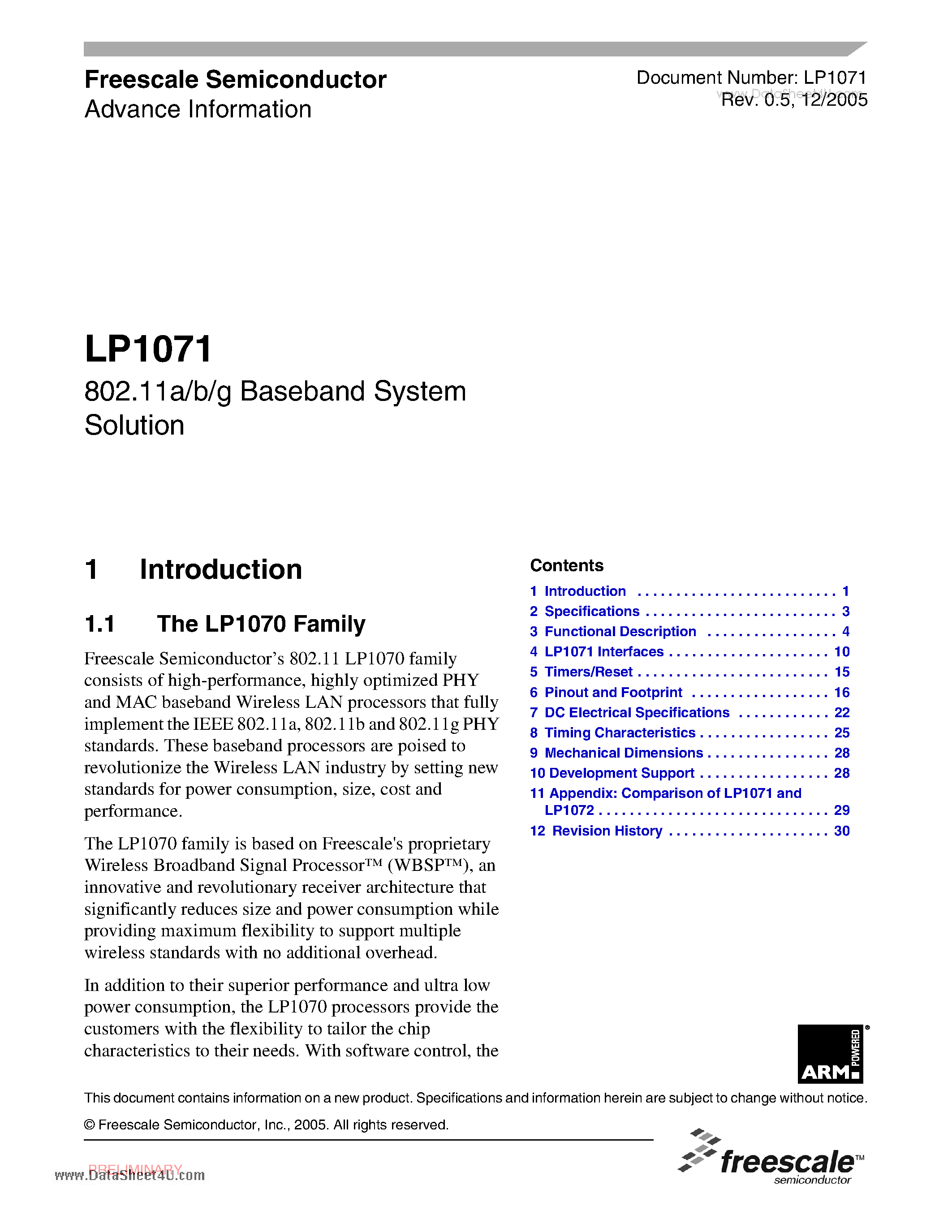 Datasheet LP1071 - 802.11a/b/g Baseband System page 1