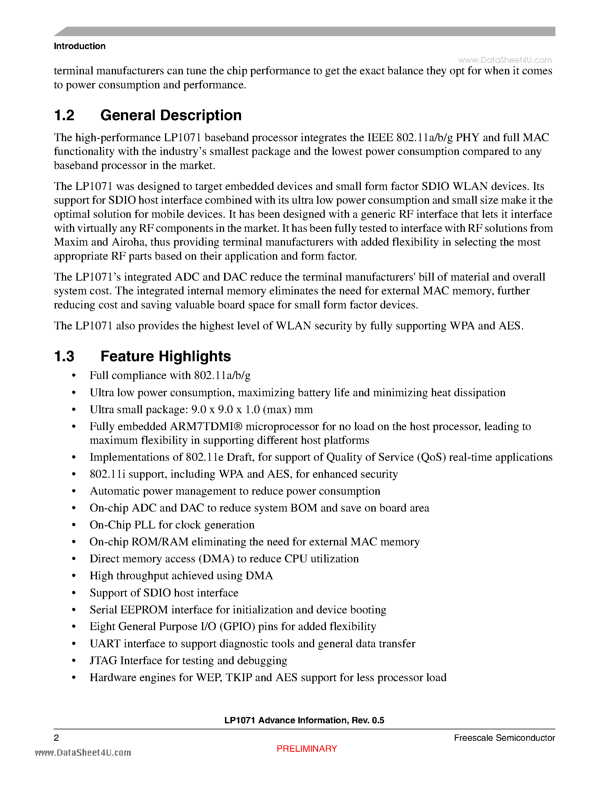 Datasheet LP1071 - 802.11a/b/g Baseband System page 2