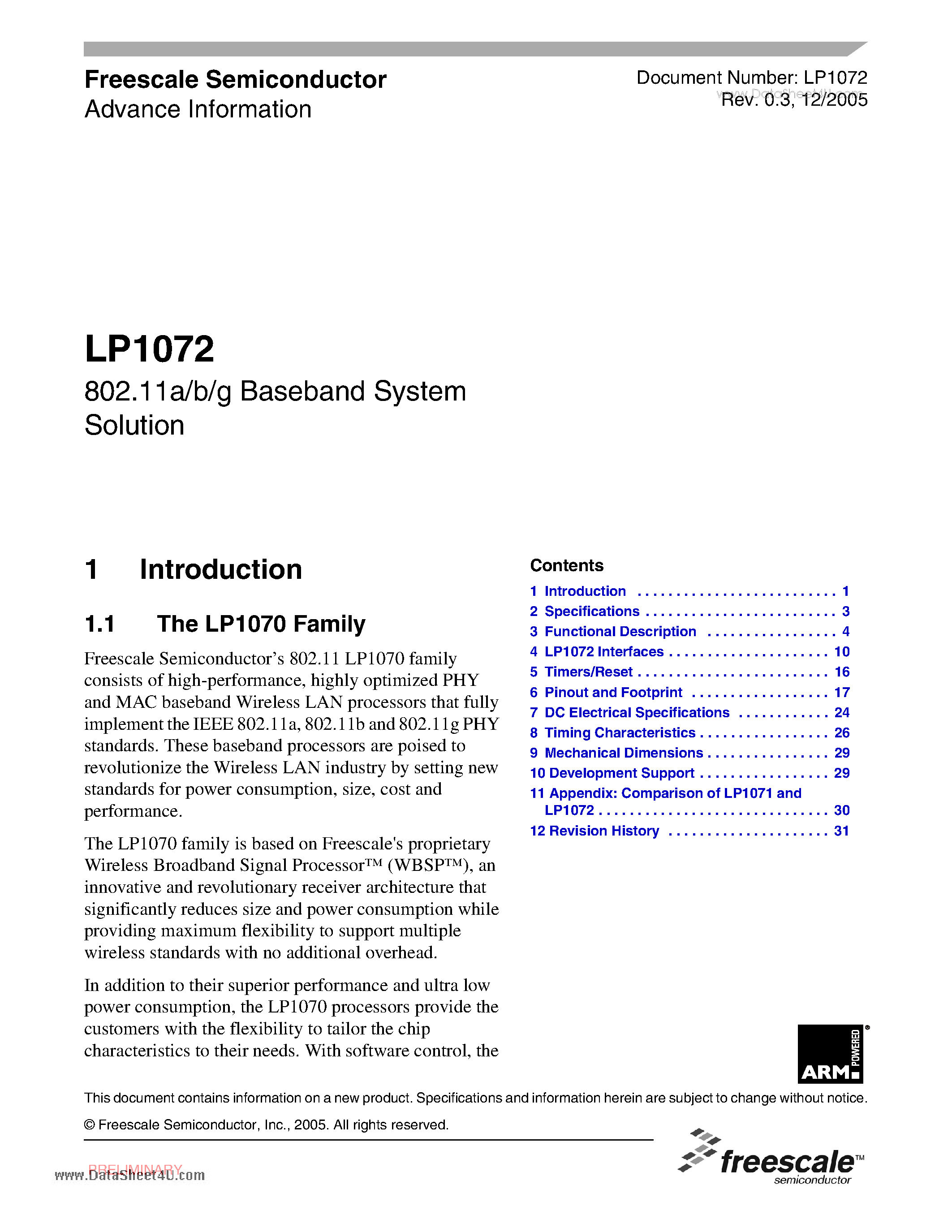 Datasheet LP1072 - 802.11a/b/g Baseband System Solution page 1