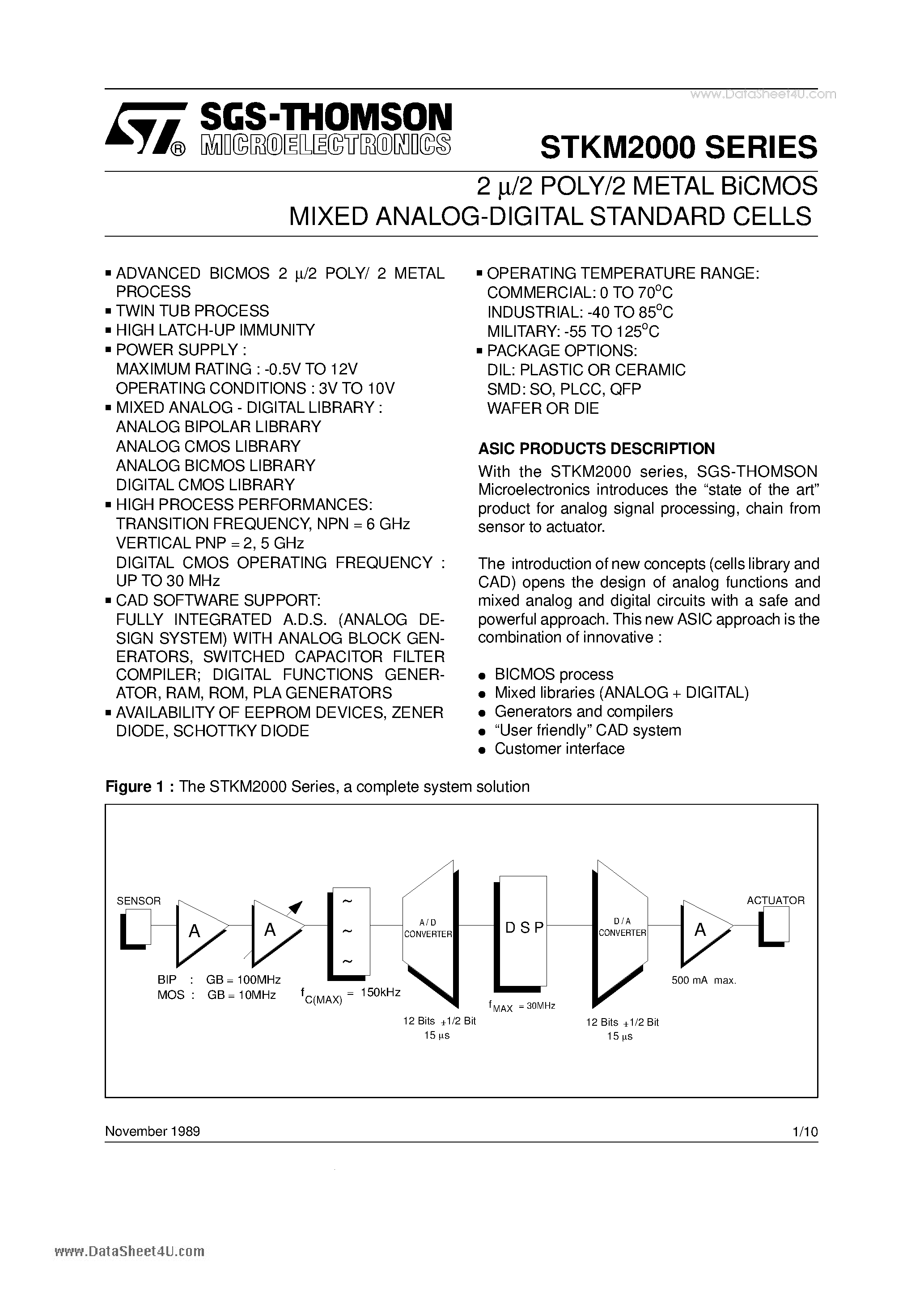 Datasheet STKM2000 - 2u/2 POLY/2 METAL BiCMOS MIXED ANALOG-DIGITAL STANDARD CELLS page 1