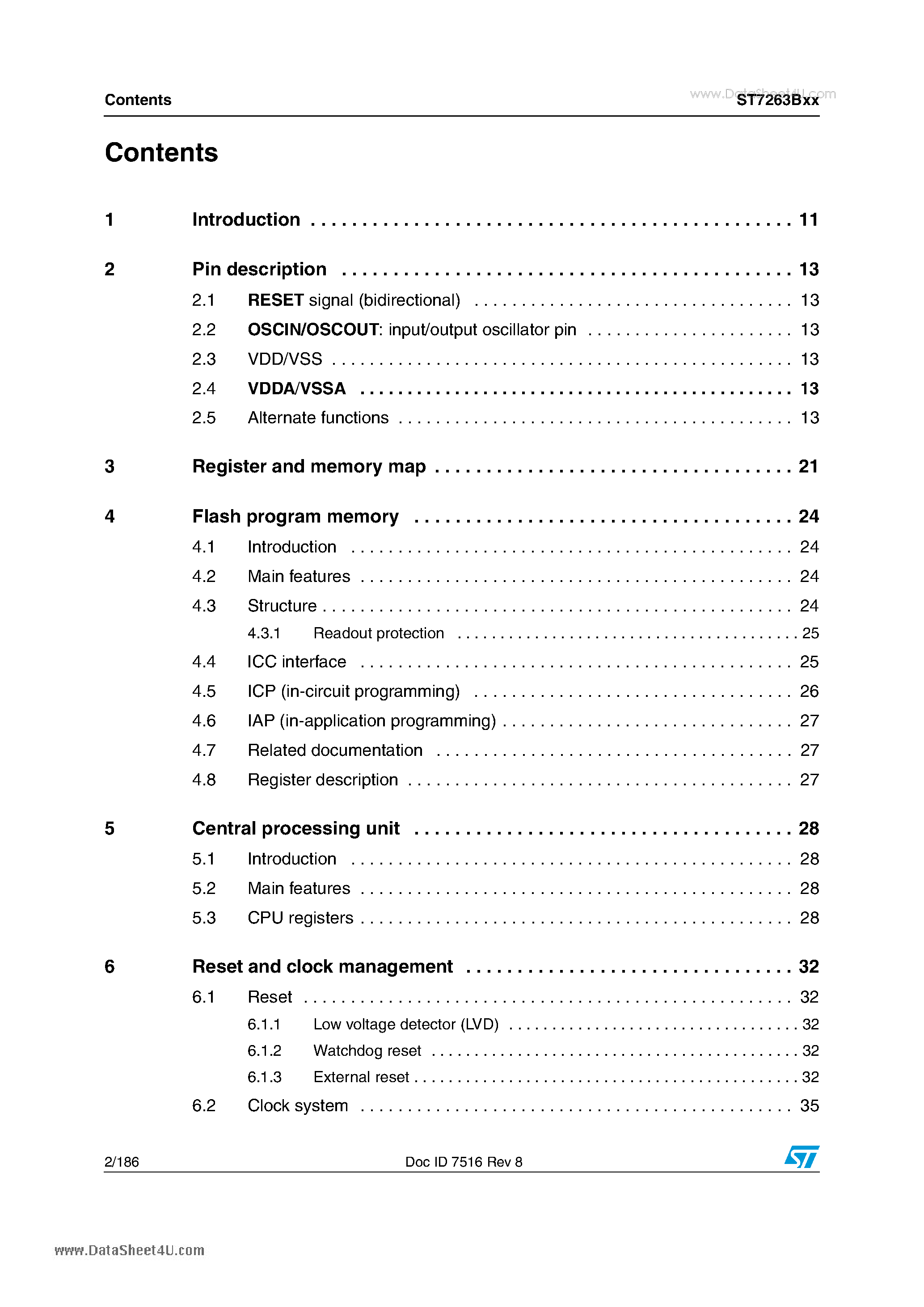 Даташит ST7263BDX - Low speed USB 8-bit MCU family with up to 32 KB Flash/ROM страница 2