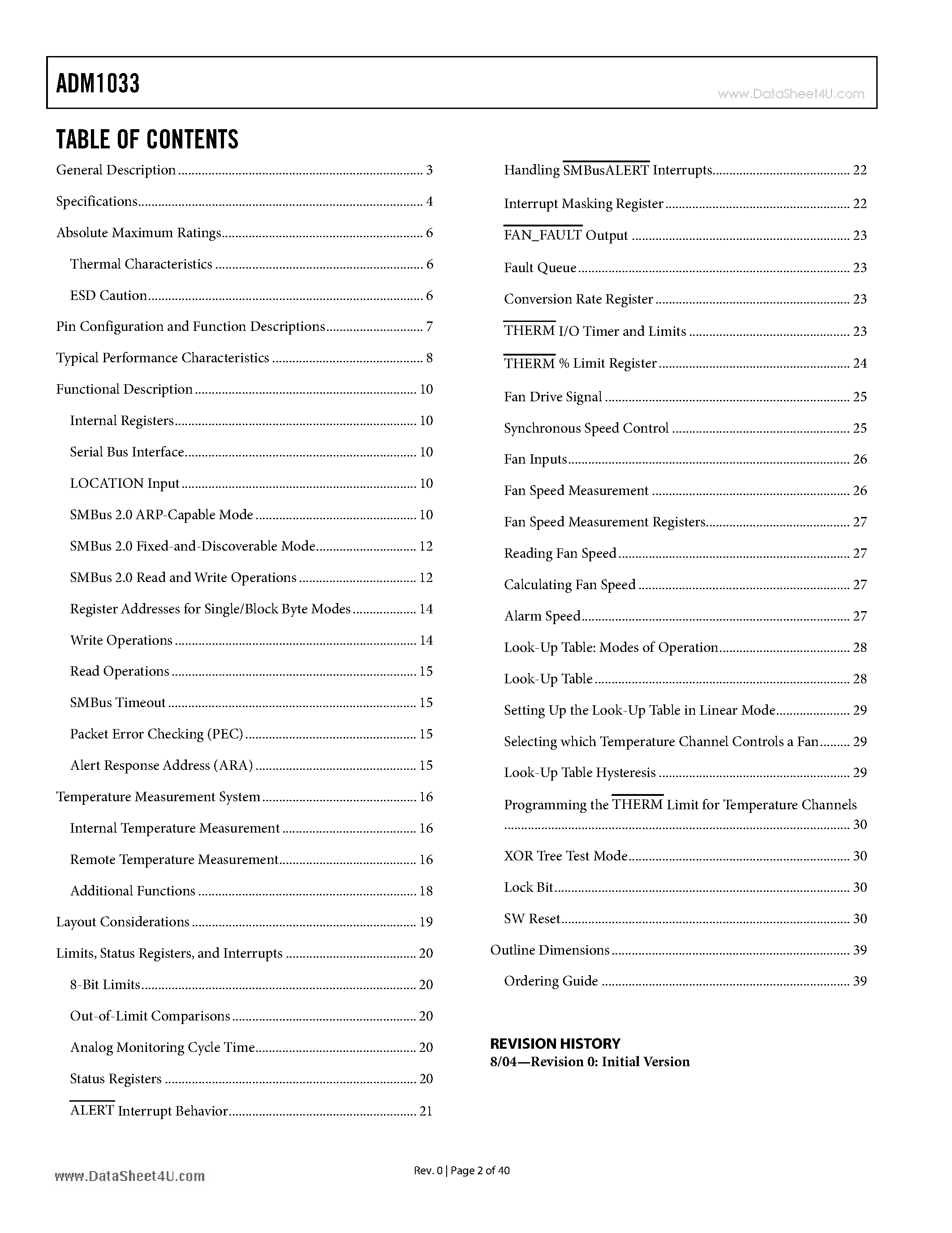 Даташит ADM1033 - Thermal Monitor and Fan Speed (RPM) Controller страница 2