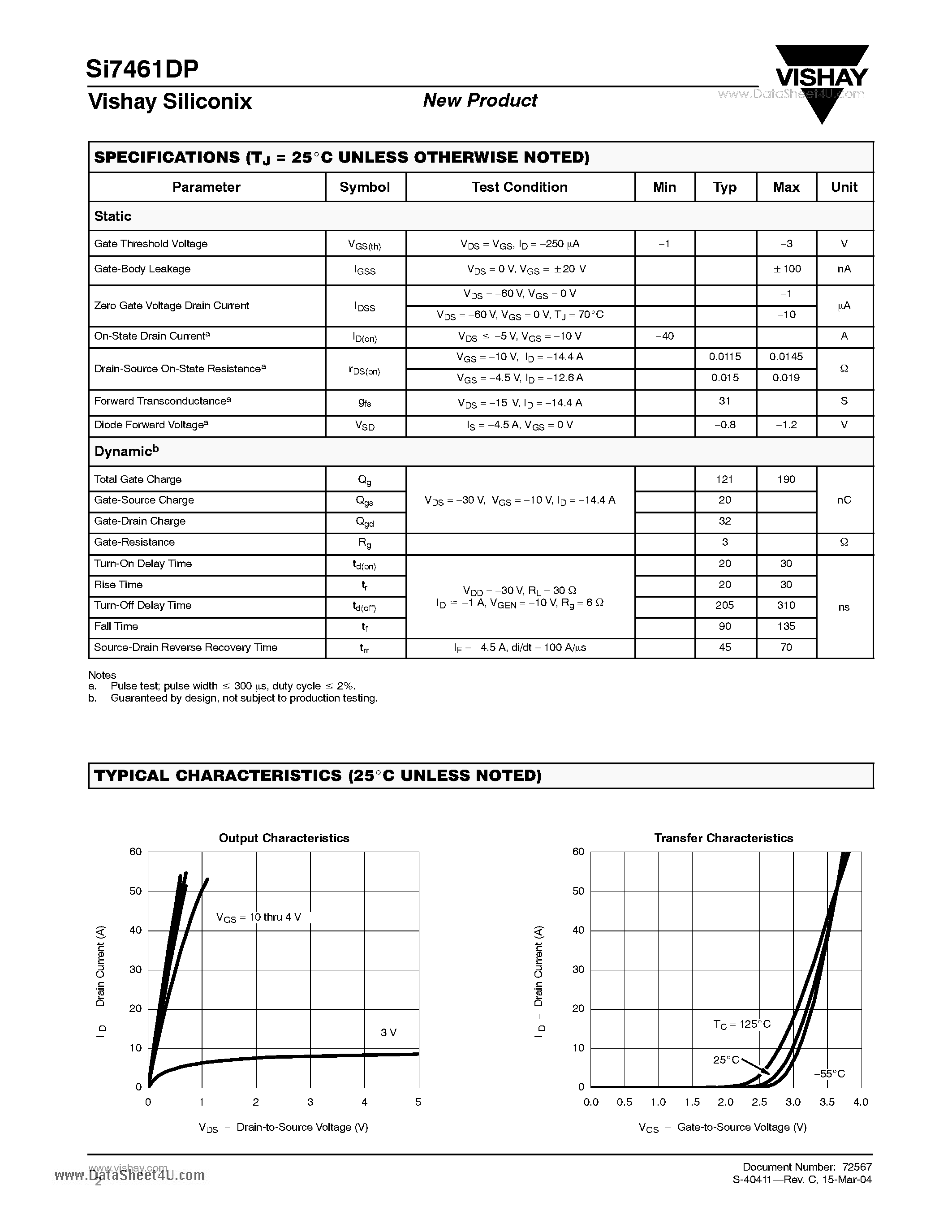 Даташит SI7461DP - P-Channel 60-V (D-S) MOSFET страница 2