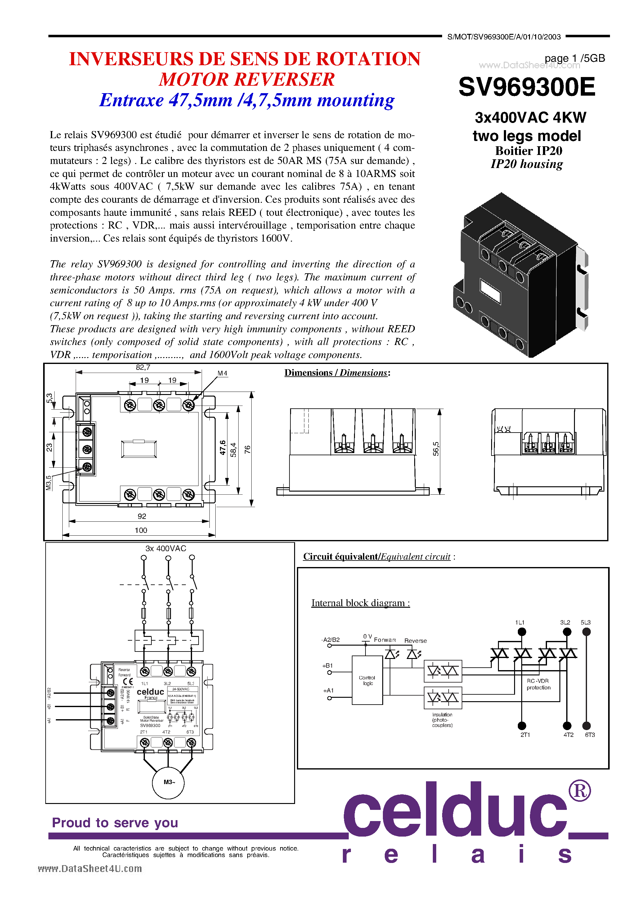 Datasheet SV969300E - Entraxe 47.5mm /4.7.5mm mounting page 1