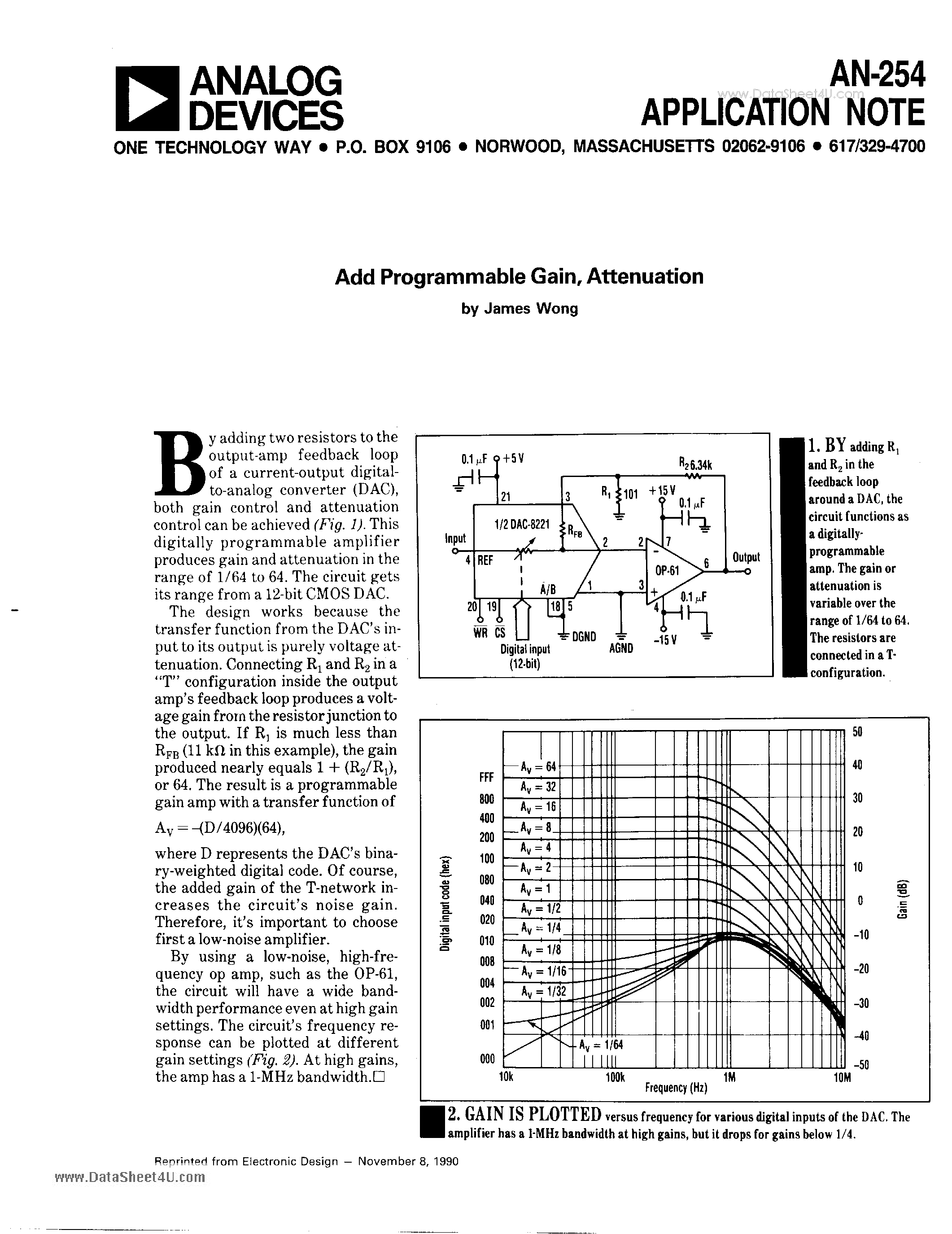 Datasheet AN-254 - Add Programmable Gain page 1