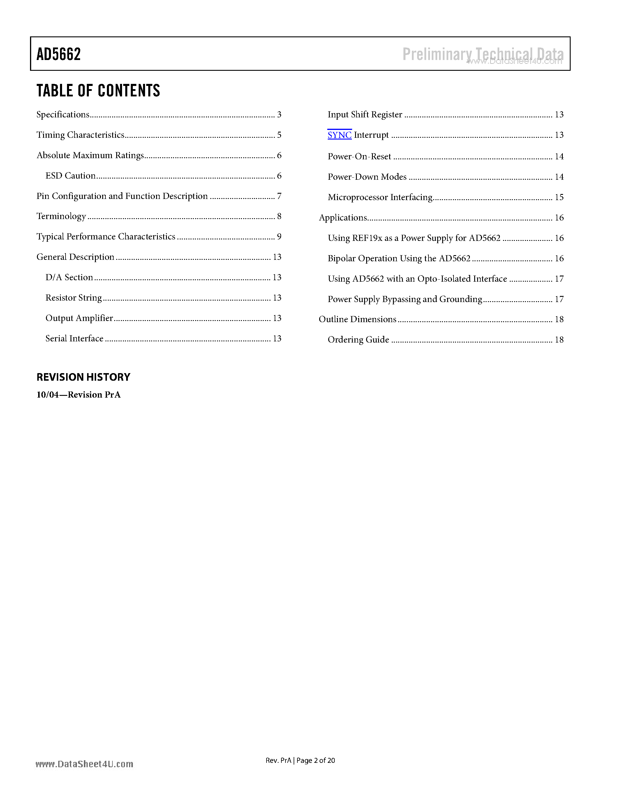 Datasheet AD5662 - 2.7 V to 5.5 V 250 uA Rail-to-Rail Output 16-Bit DAC D/A page 2