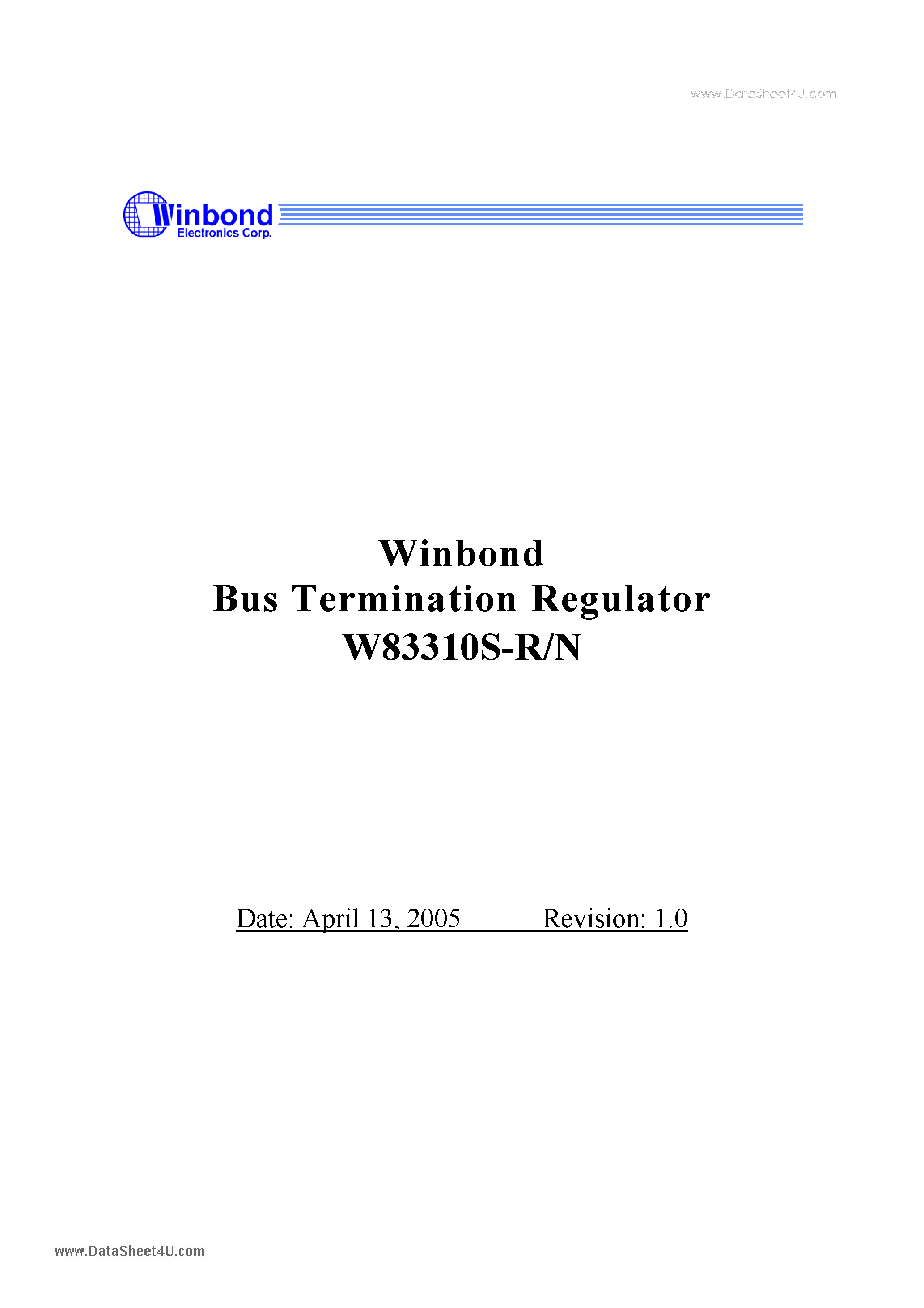 Datasheet W83310S-N - Bus Termination Regulator page 1