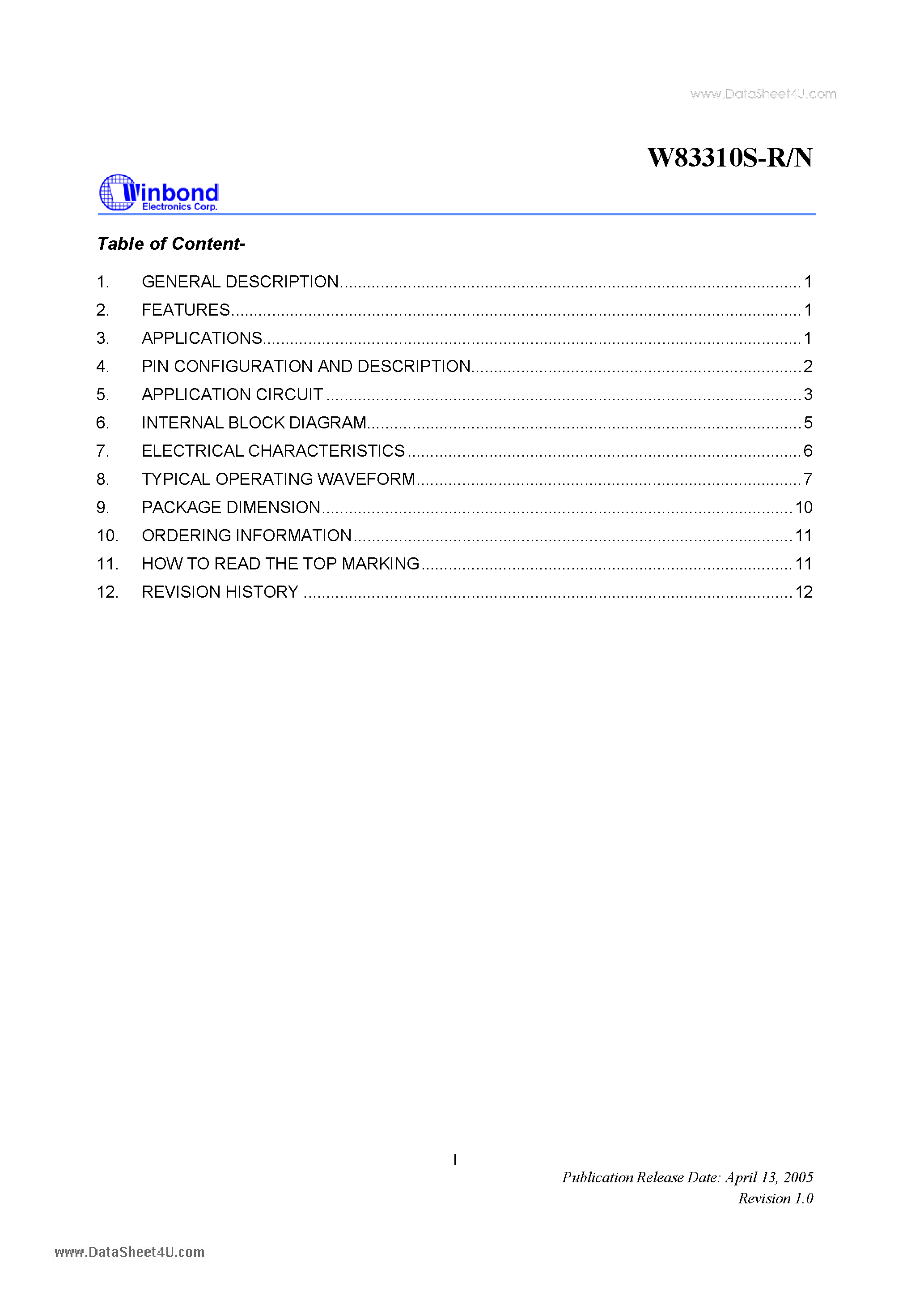 Datasheet W83310S-N - Bus Termination Regulator page 2