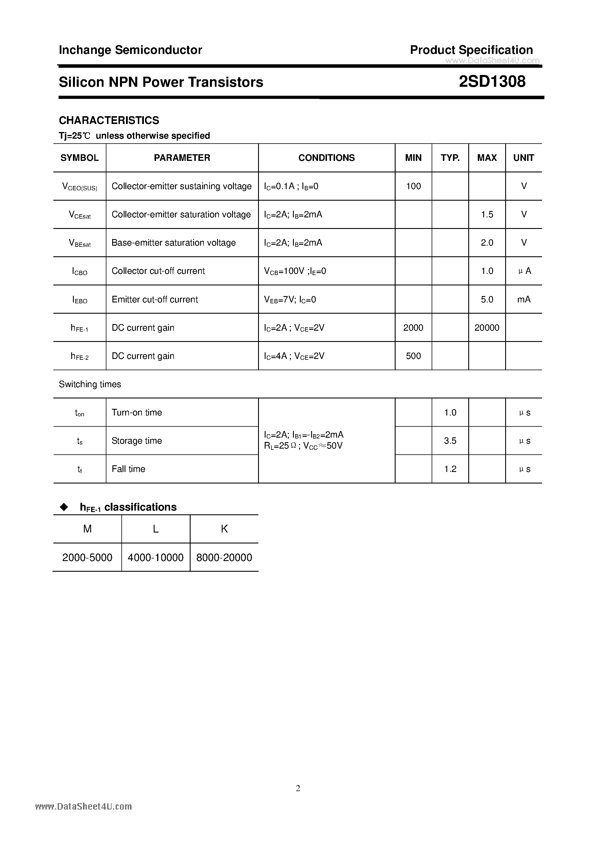 Даташит D1308 - Search -----> 2SD1308 страница 2