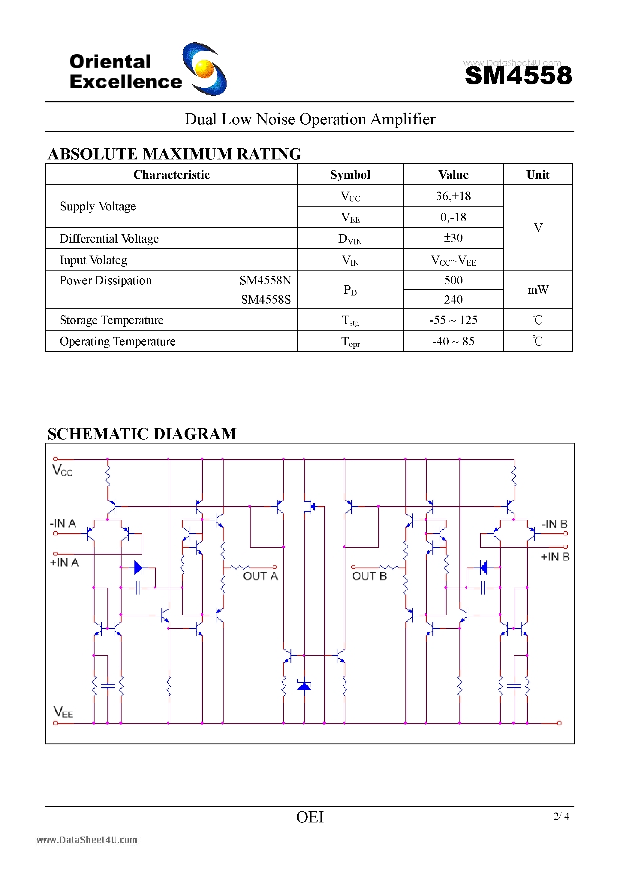 Datasheet SM4558 - Dual Low Noise Operation Amplifier page 2