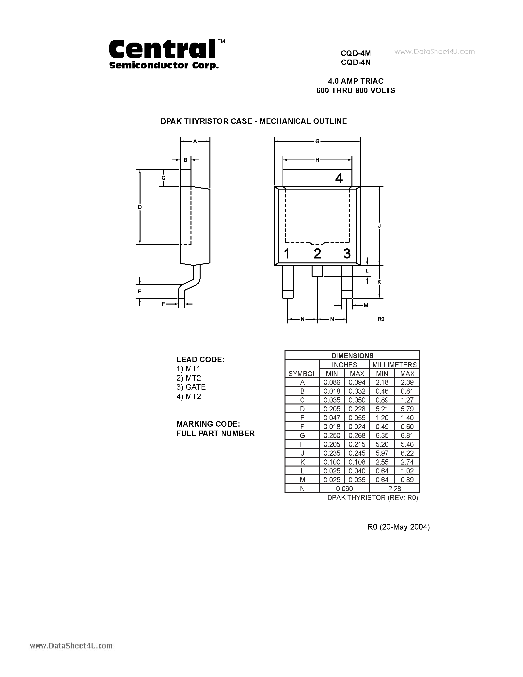 Даташит CQD-4N - 4.0 AMP TRIAC 600 THRU 800 VOLTS страница 2