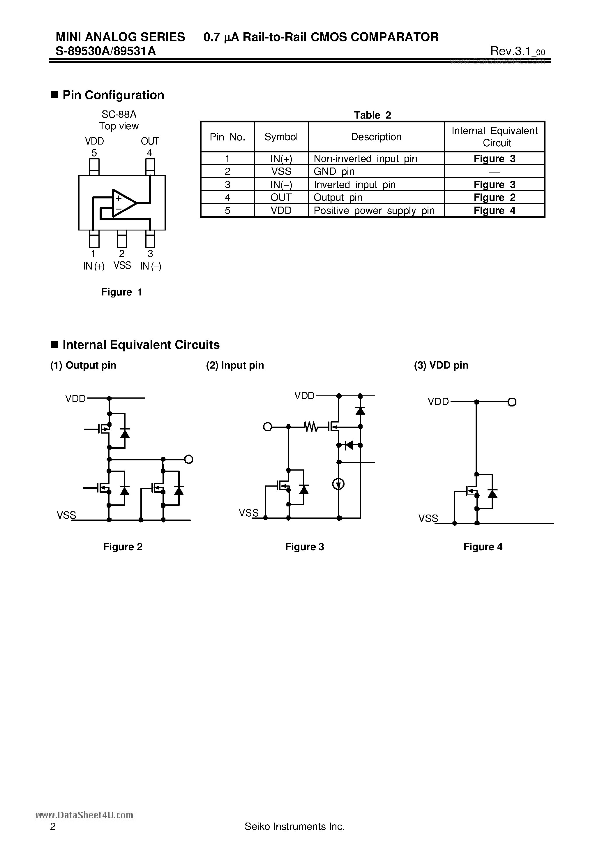 Даташит S-89530A - MINI ANALOG SERIES 0.7 uA Rail-to-Rail CMOS COMPARATOR страница 2