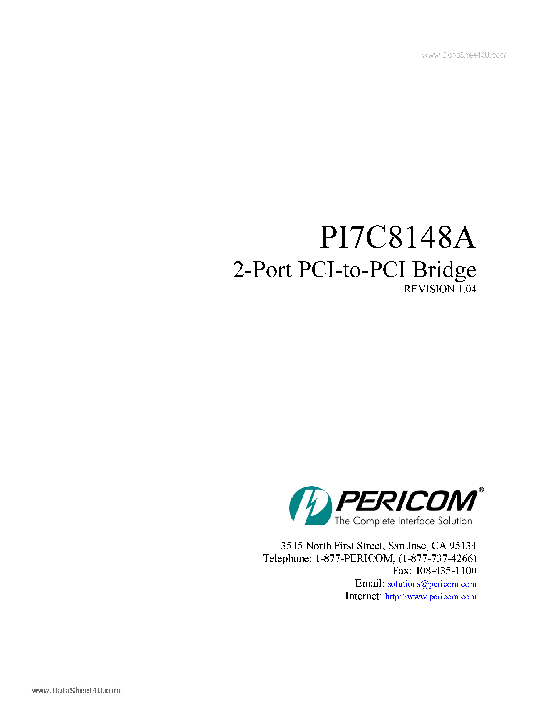 Даташит PI7C8148A - 2-PORT PCI-TO-PCI BRIDGE ADVANCE INFORMATION страница 1