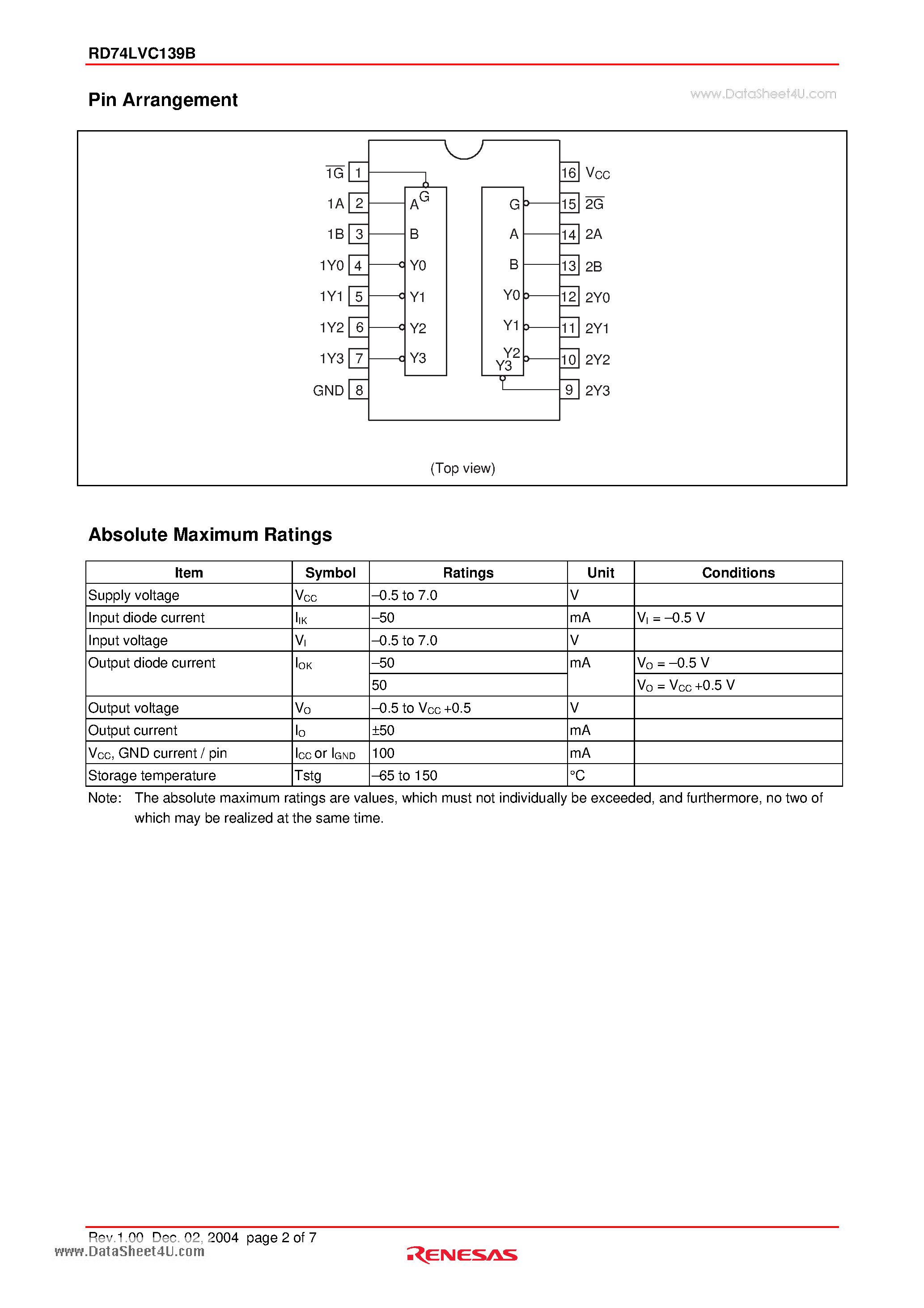 Даташит RD74LVC139B - Dual 2-to-4-line Decoders / Demultiplexers страница 2