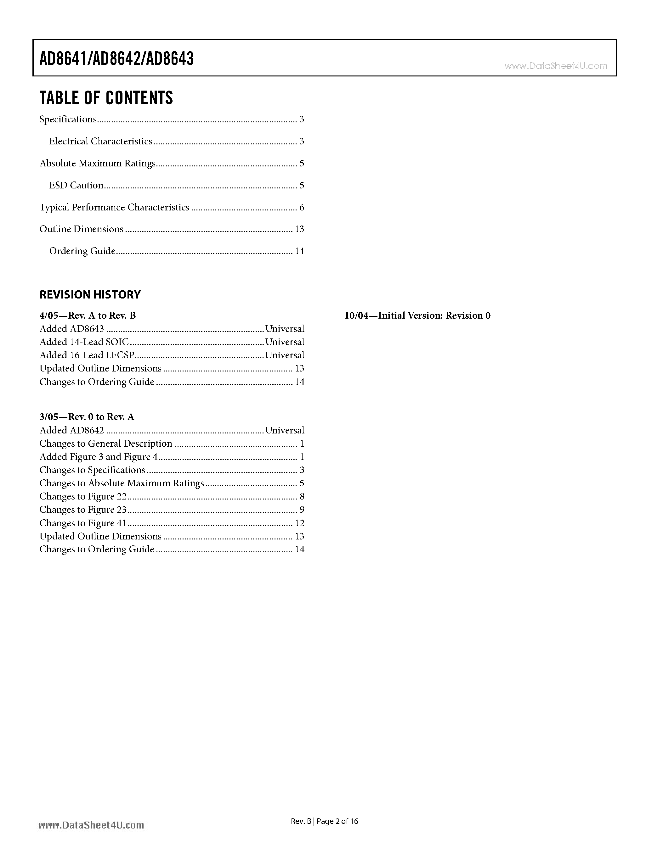 Даташит AD8641 - Low Power Rail-to-Rail Output Precision JFET Amplifier страница 2