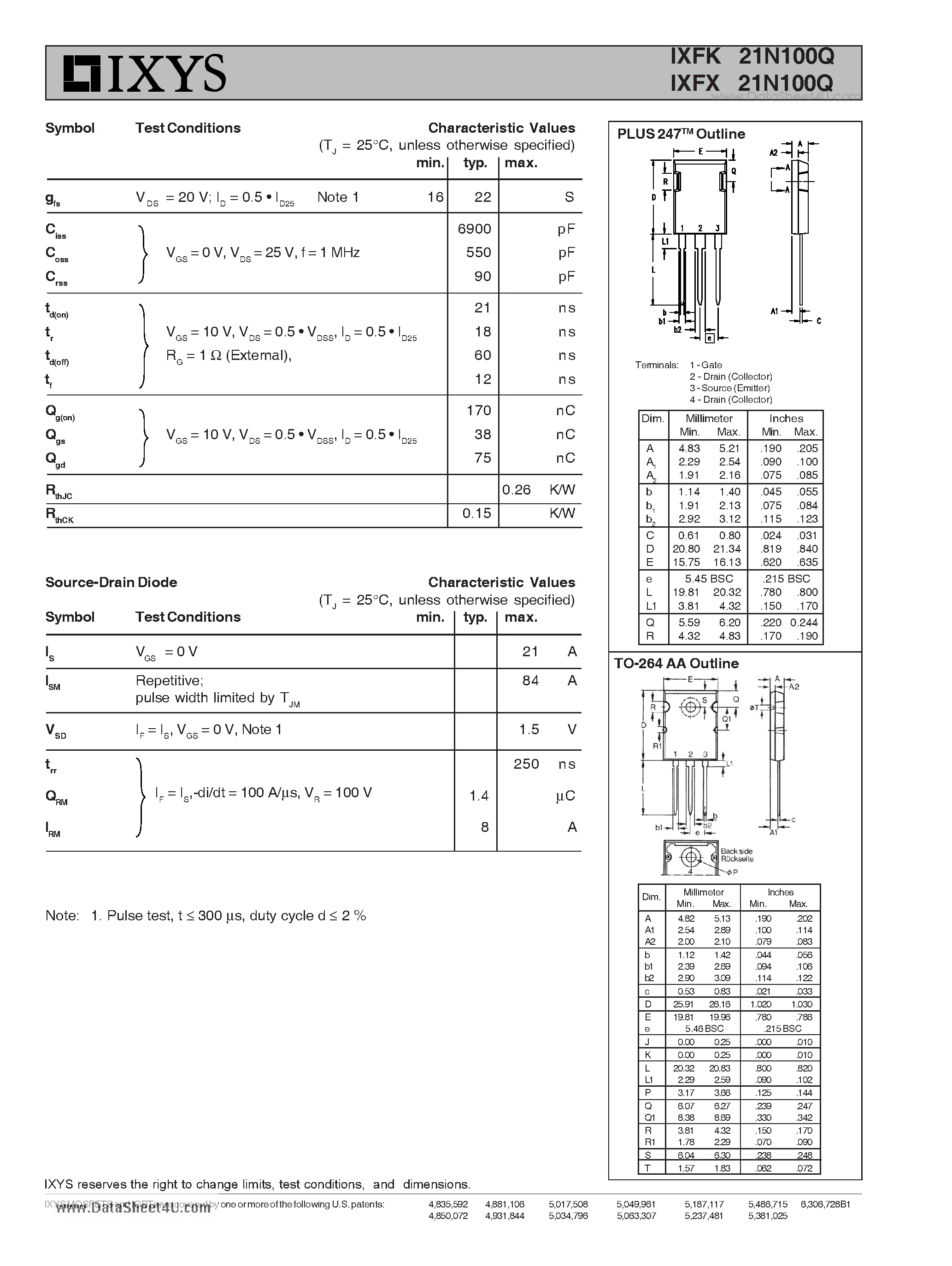 Datasheet IXFK21N100Q - HiPerFET Power MOSFETs Q-CLASS page 2