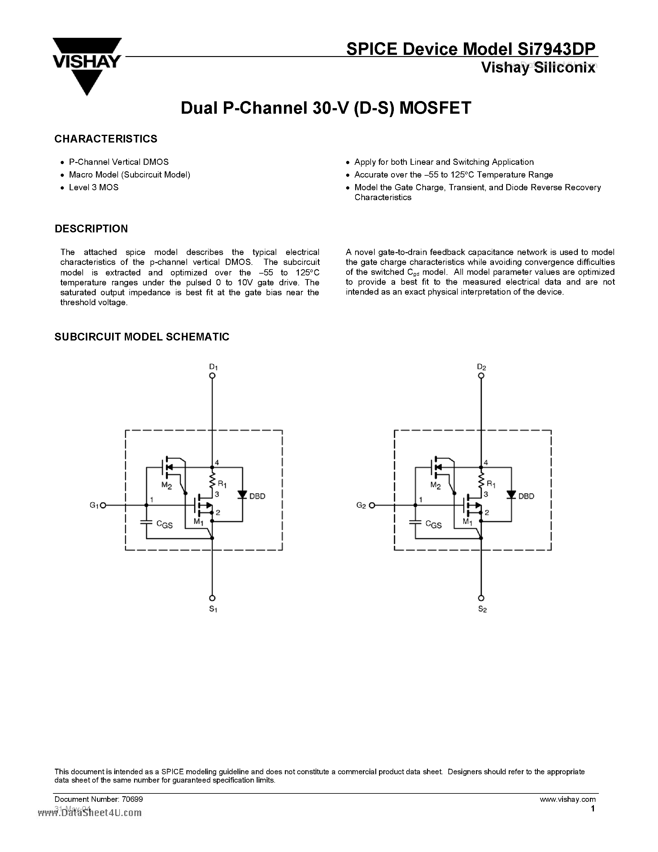 Даташит SI7943DP - Dual P-Channel 30-V (D-S) MOSFET страница 1