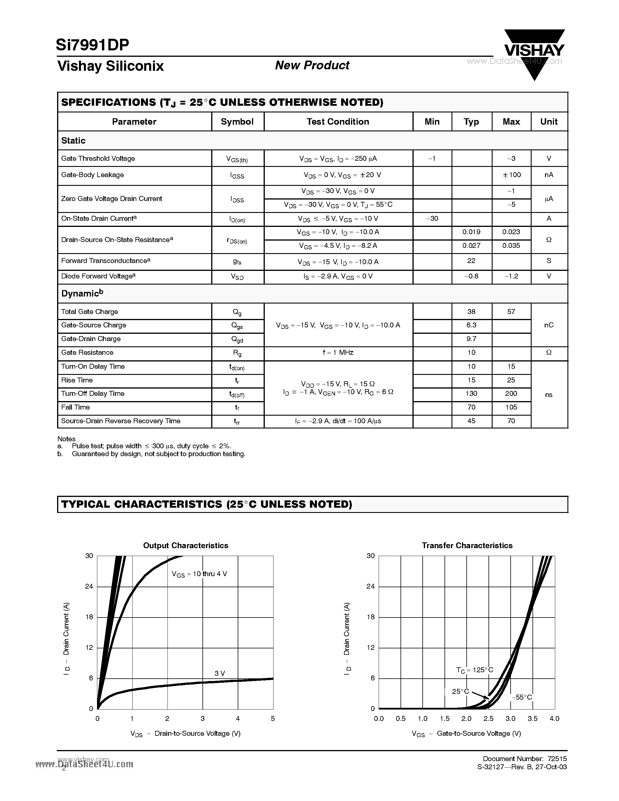 Даташит SI7991DP - Dual P-Channel 30-V (D-S) MOSFET страница 2