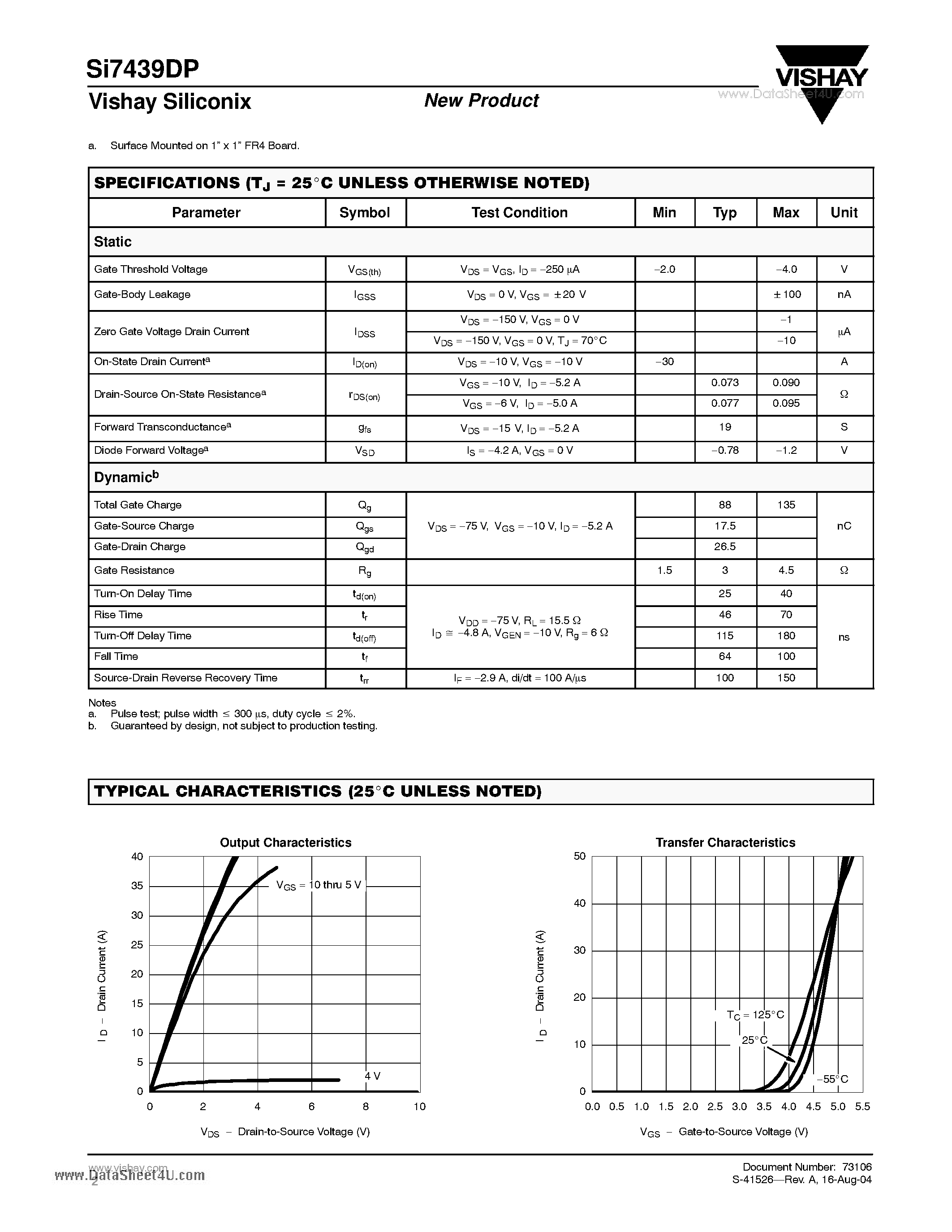 Даташит SI7439DP - P-Channel 150-V (D-S) MOSFET страница 2