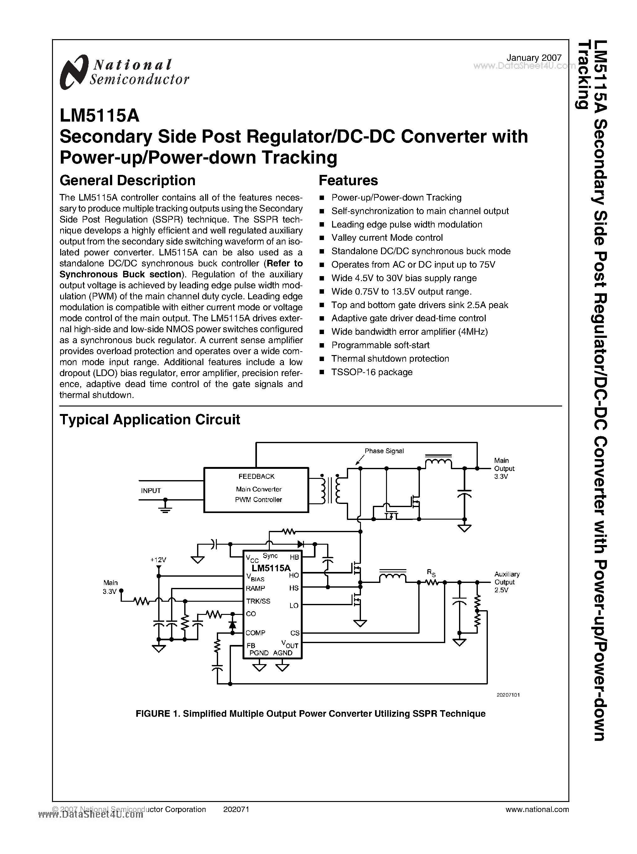 Datasheet LM5115A - Secondary Side Post Regulator/DC-DC Converter with Power-up/Power-down Tracking page 1