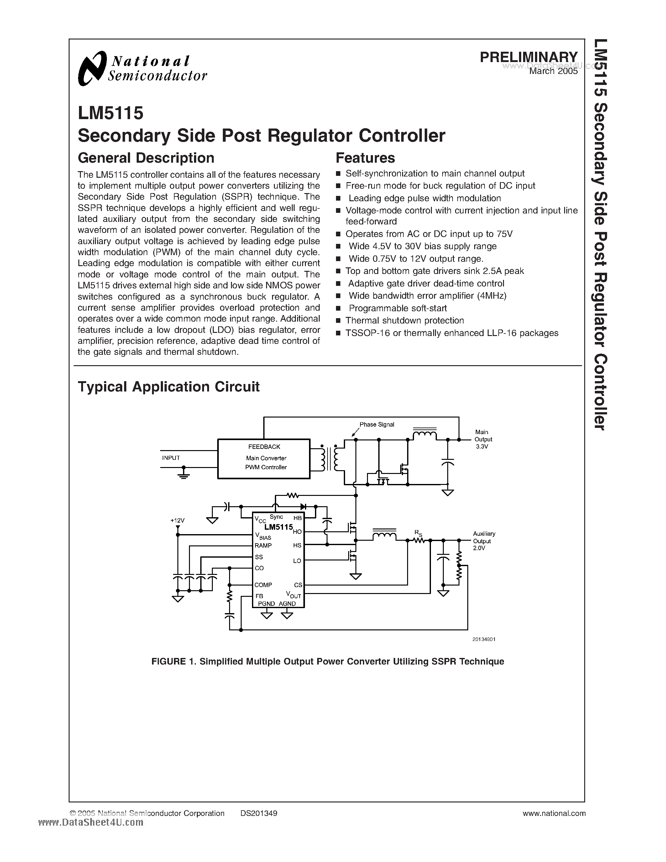Datasheet LM5115 - Secondary Side Post Regulator Controller page 1
