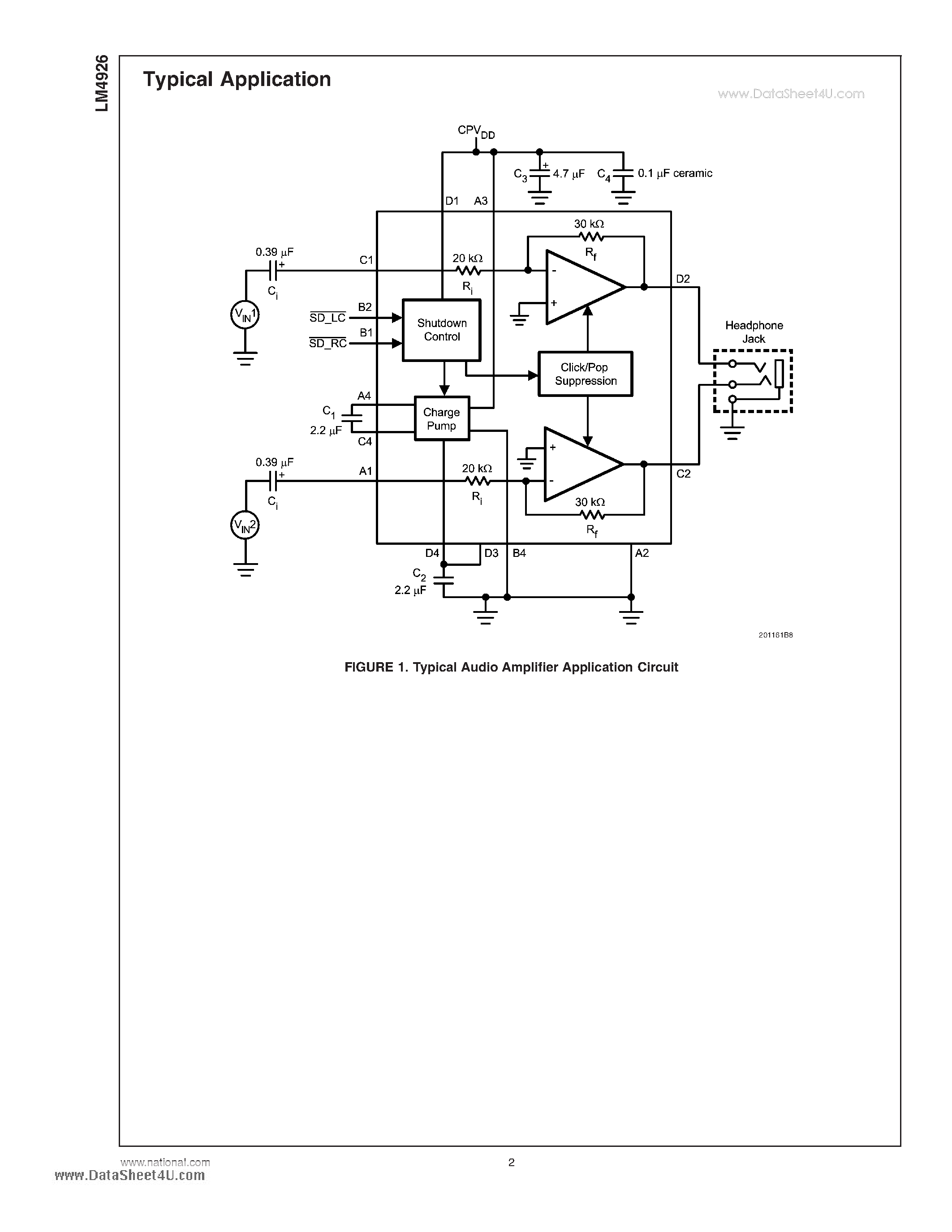 Даташит LM4926 - Ground-Referenced and Ultra Low Noise - Fixed Gain - 80mW Stereo Headphone Amplifier страница 2