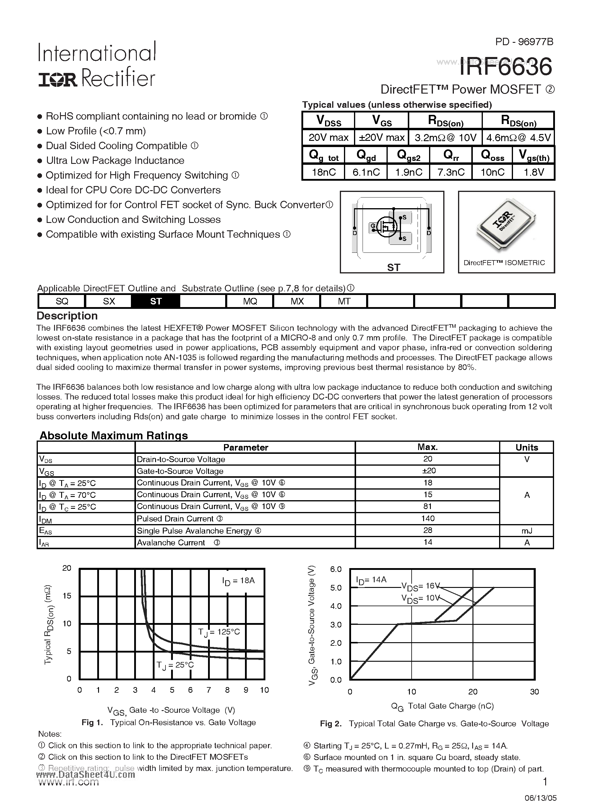 Datasheet IRF6636 - Low Resistance and Low Charge Along With Ultra Low Package Inductance to Reduce page 1