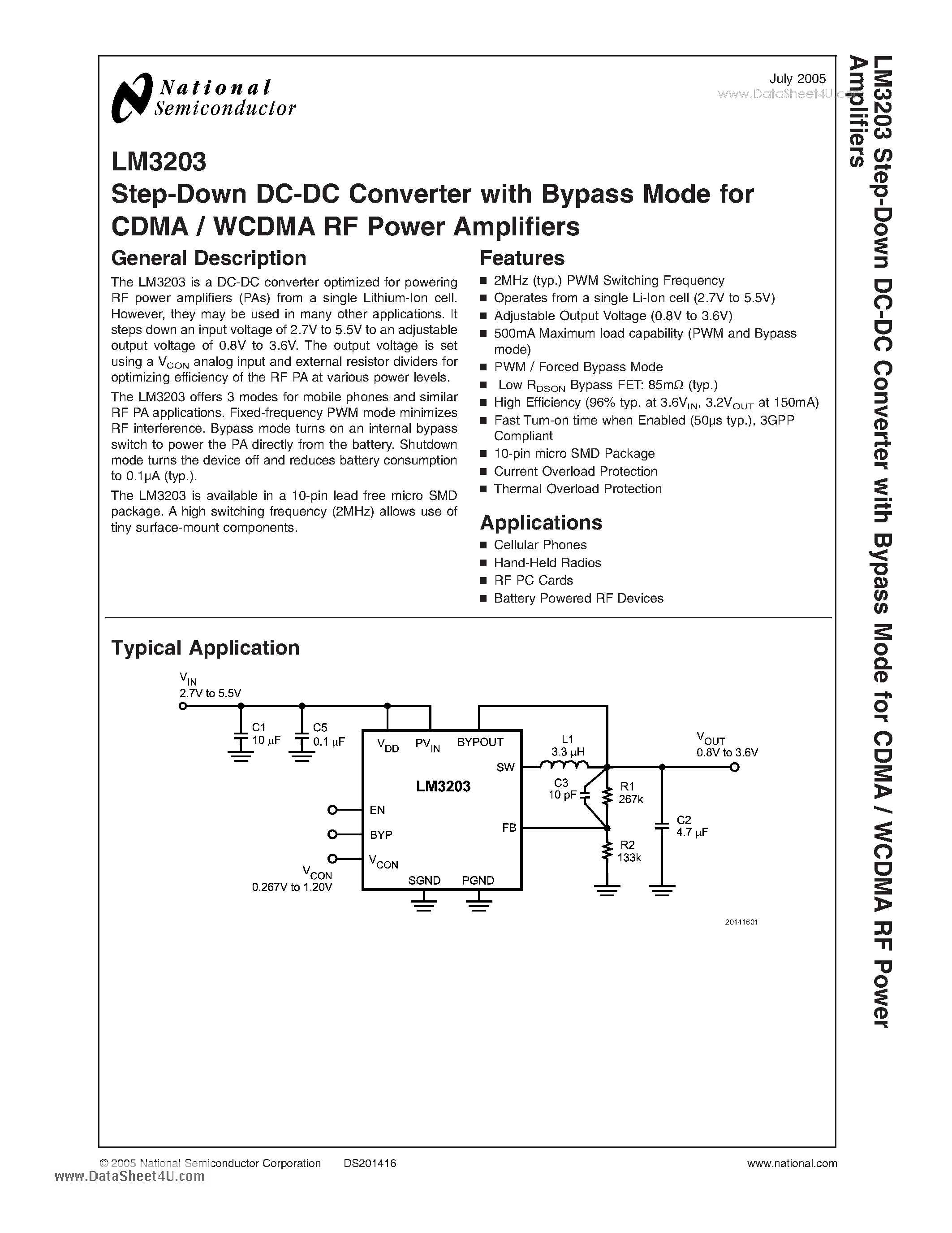 Datasheet LM3203 - Step-Down DC-DC Converter page 1