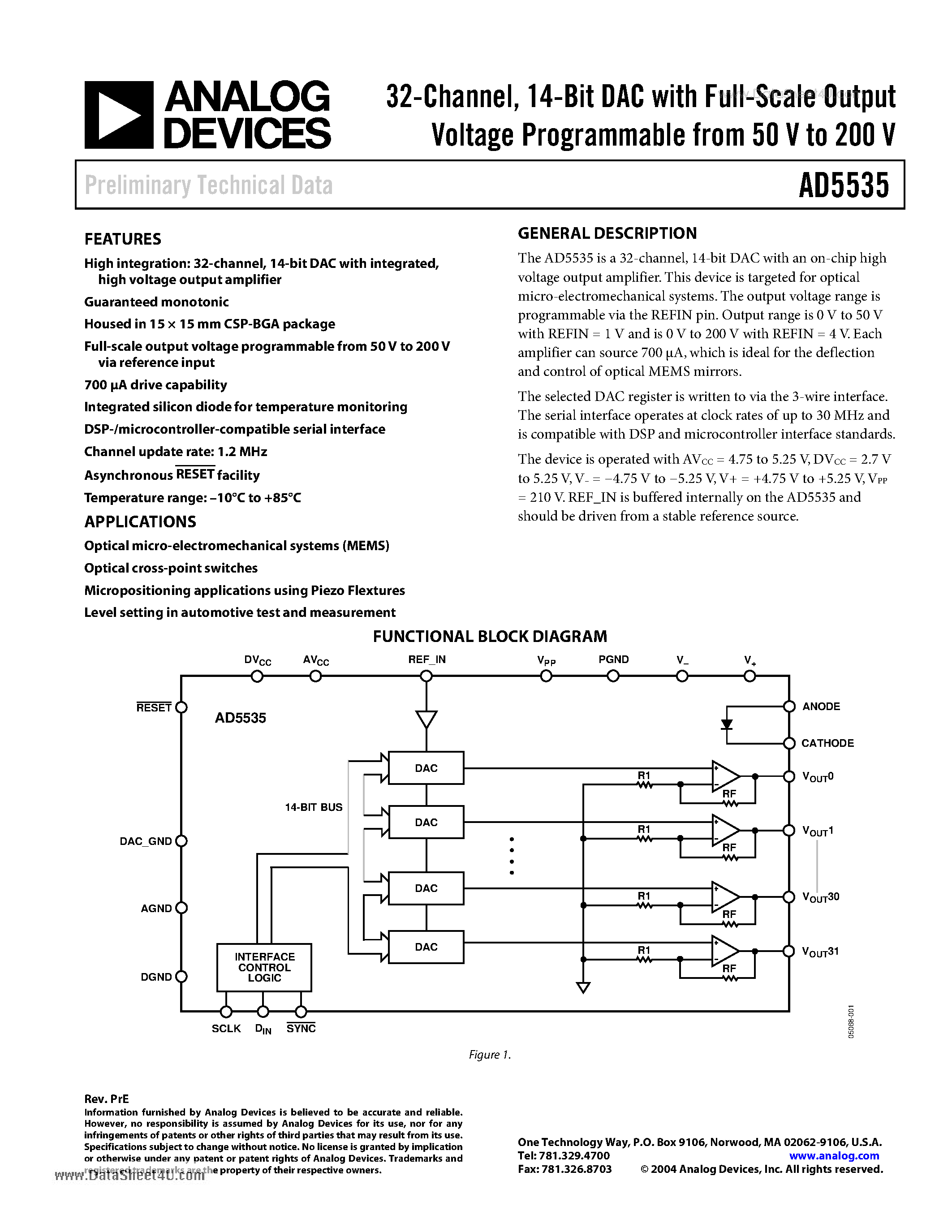 Datasheet AD5535 - 14-Bit DAC page 1