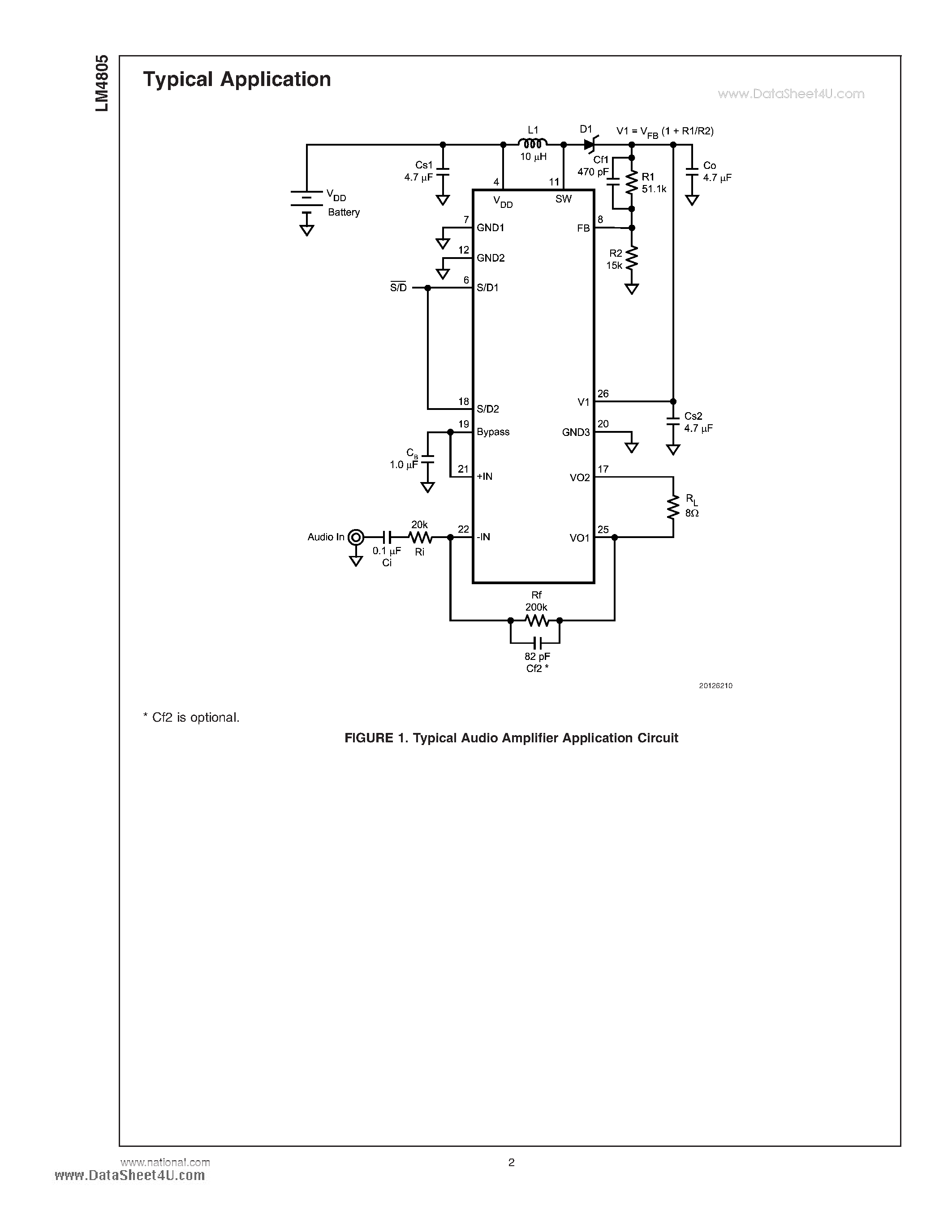 Даташит LM4805 - Low Voltage High Power Audio Power Amplifier страница 2