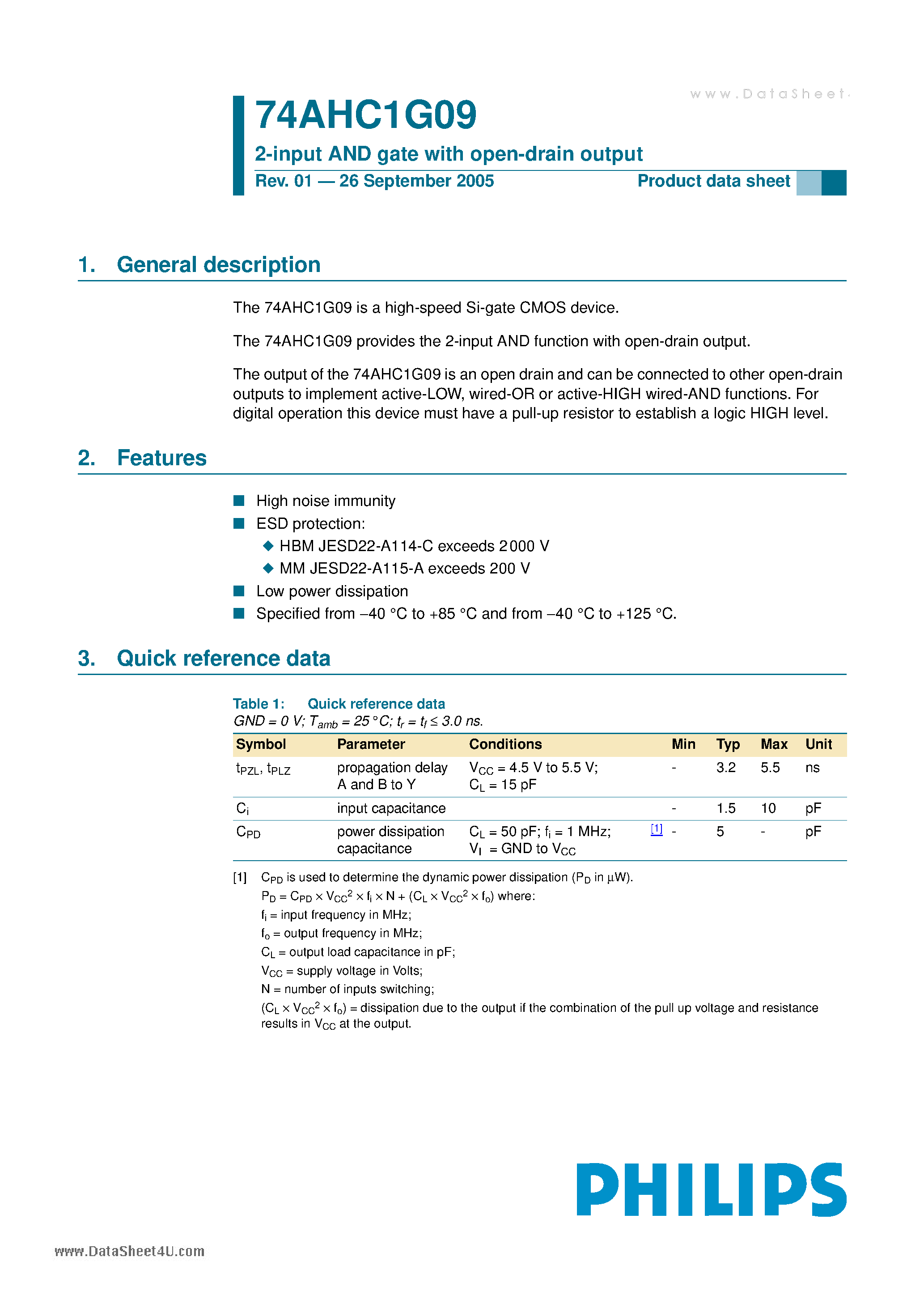 Datasheet 74AHC1G09 - 2-input AND gate page 1