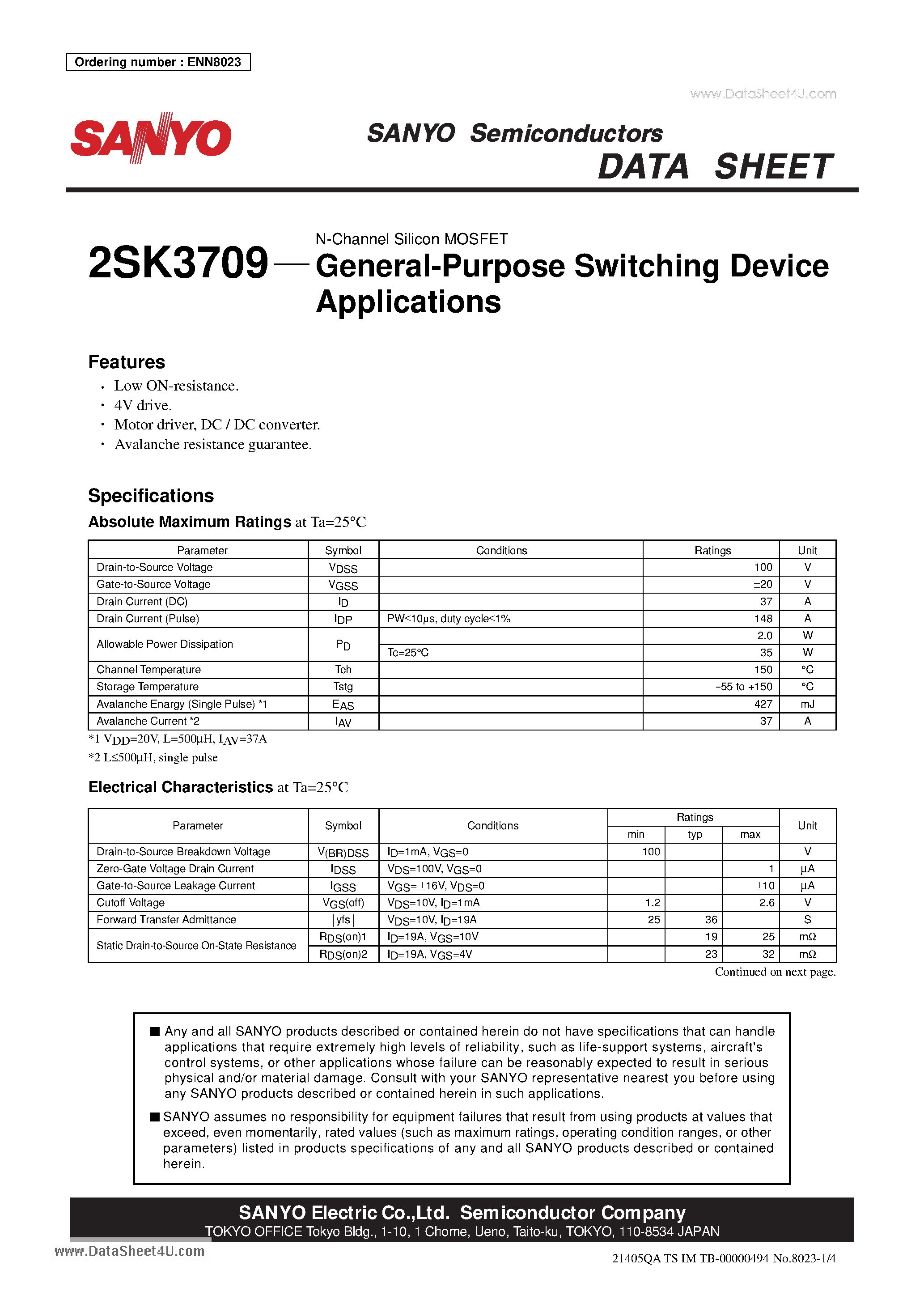 Datasheet K3709 - Search -----> 2SK3709 page 1