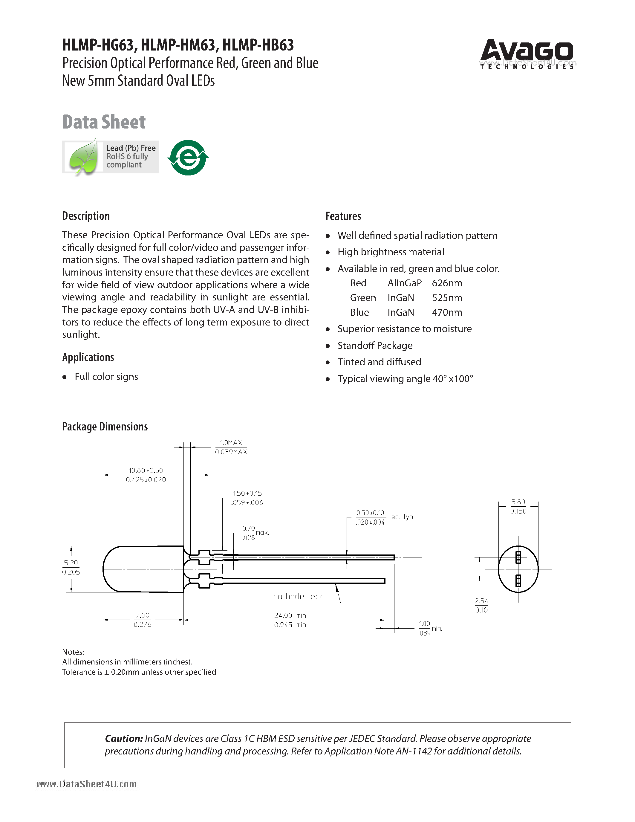 Даташит HLMP-HB63 - New 5mm Standard Oval LEDs страница 1