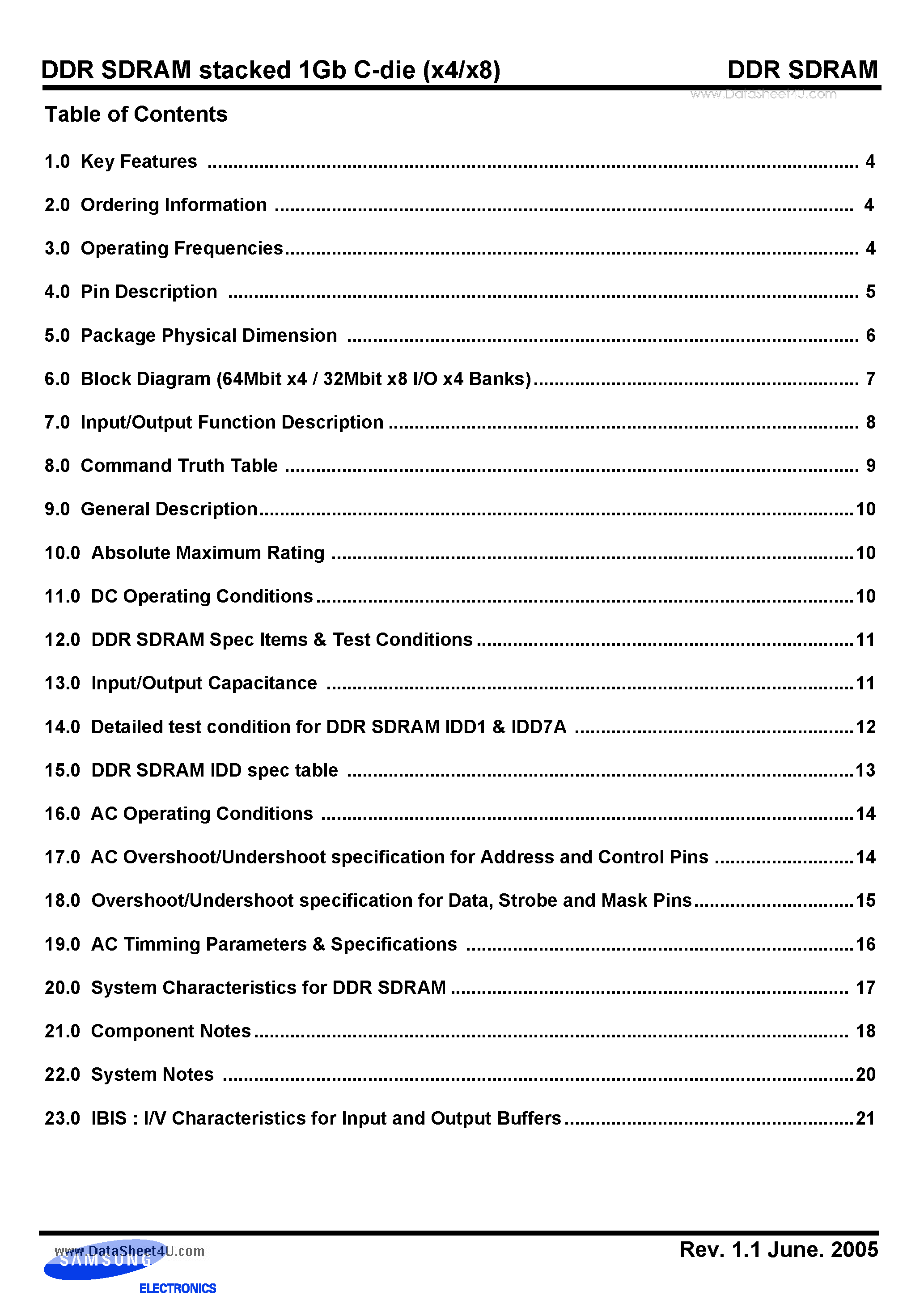 Datasheet K4H1G0638C-UC/LA2 - Stacked 1Gb C-die DDR SDRAM Specification page 2