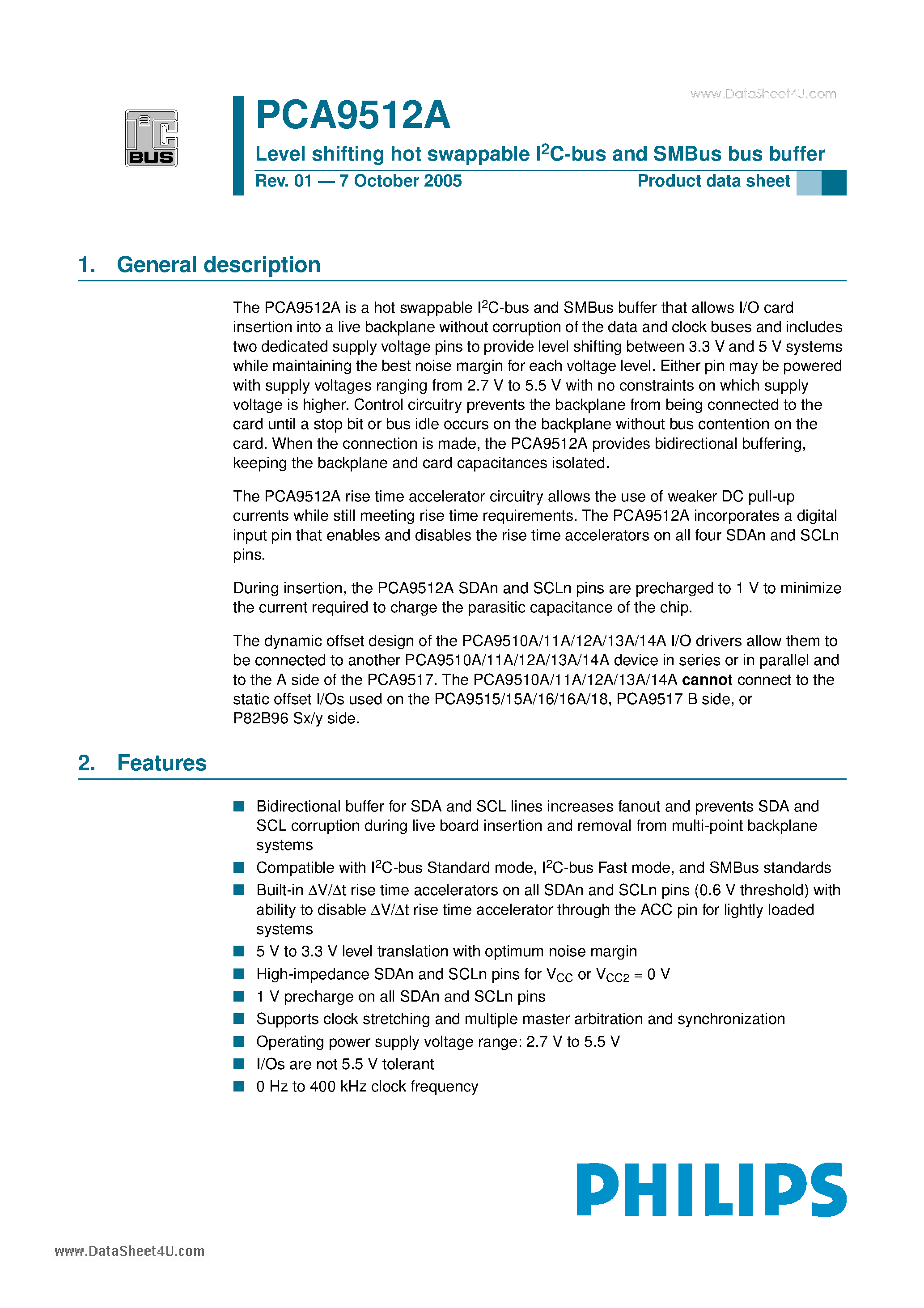 Даташит PCA9512A - Level shifting hot swappable I2C-bus and SMBus bus buffer страница 1