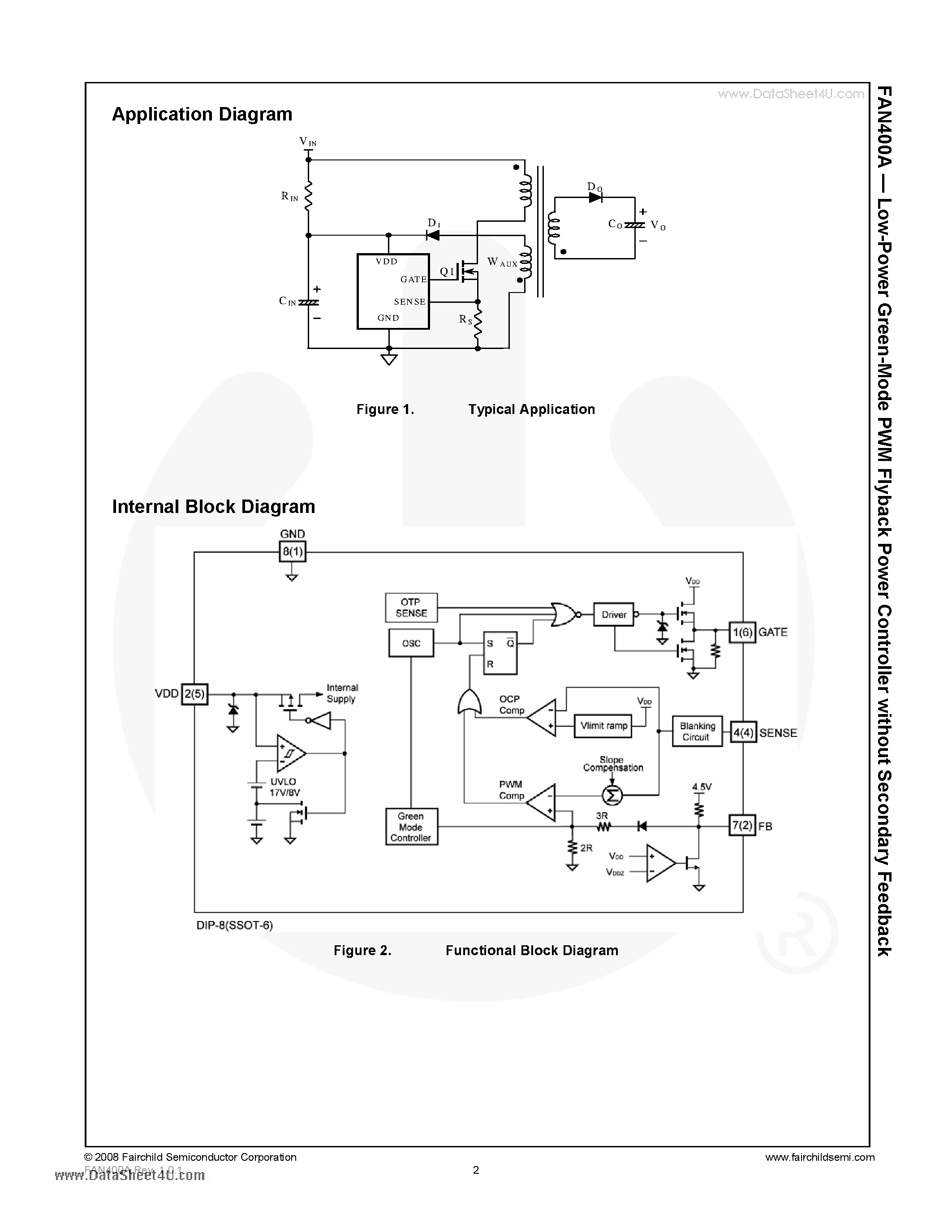 Даташит FAN400A - Low-Power Green-Mode PWM Flyback Power Controller страница 2