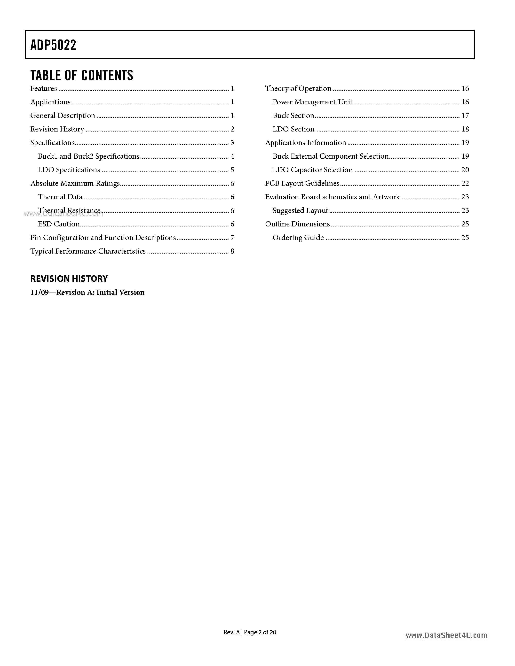 Datasheet ADP5022 - 600 mA Buck Regulator page 2