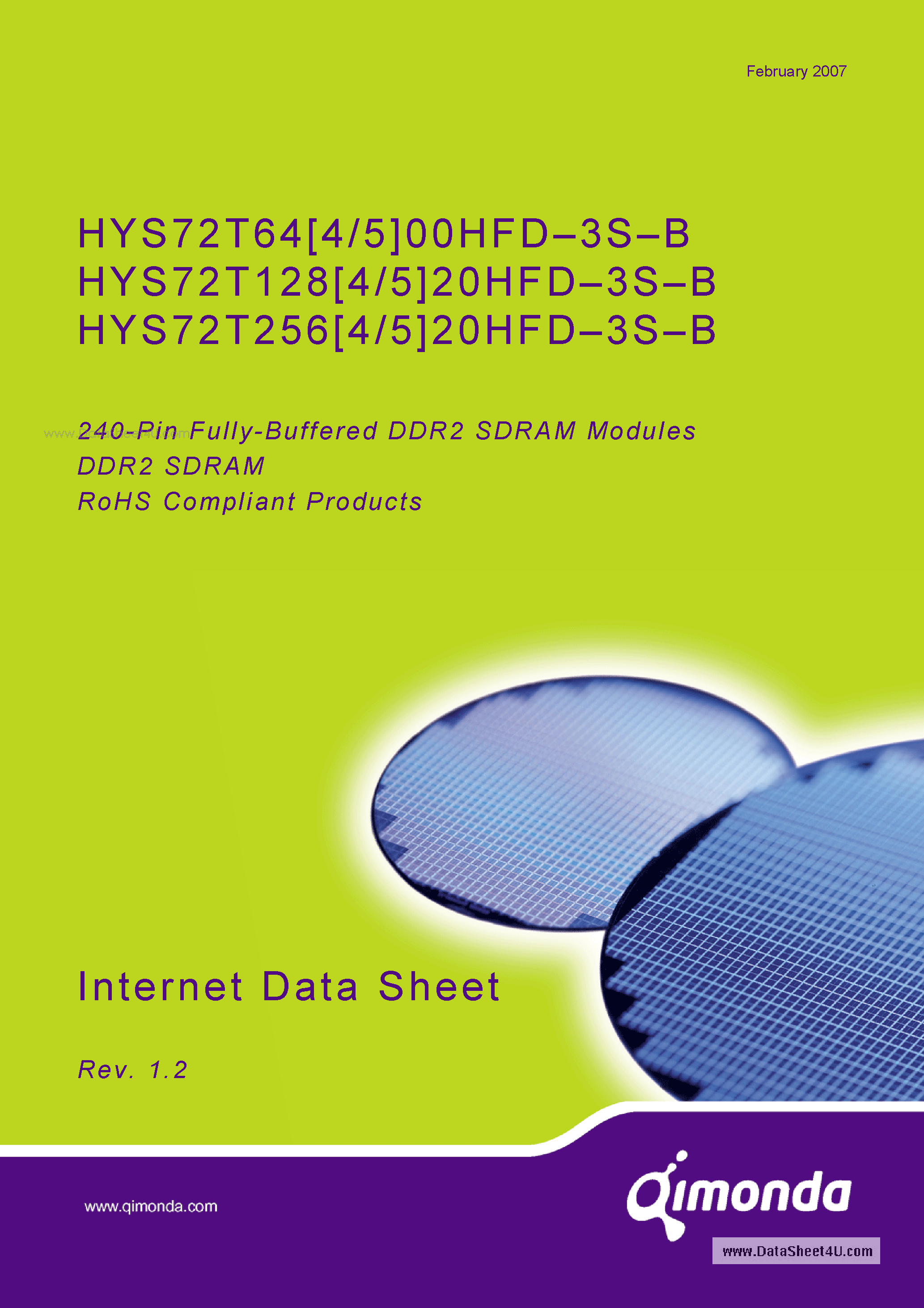 Datasheet HYS72T12820HFD-3S-B - 240-Pin Fully-Buffered DDR2 SDRAM Modules page 1