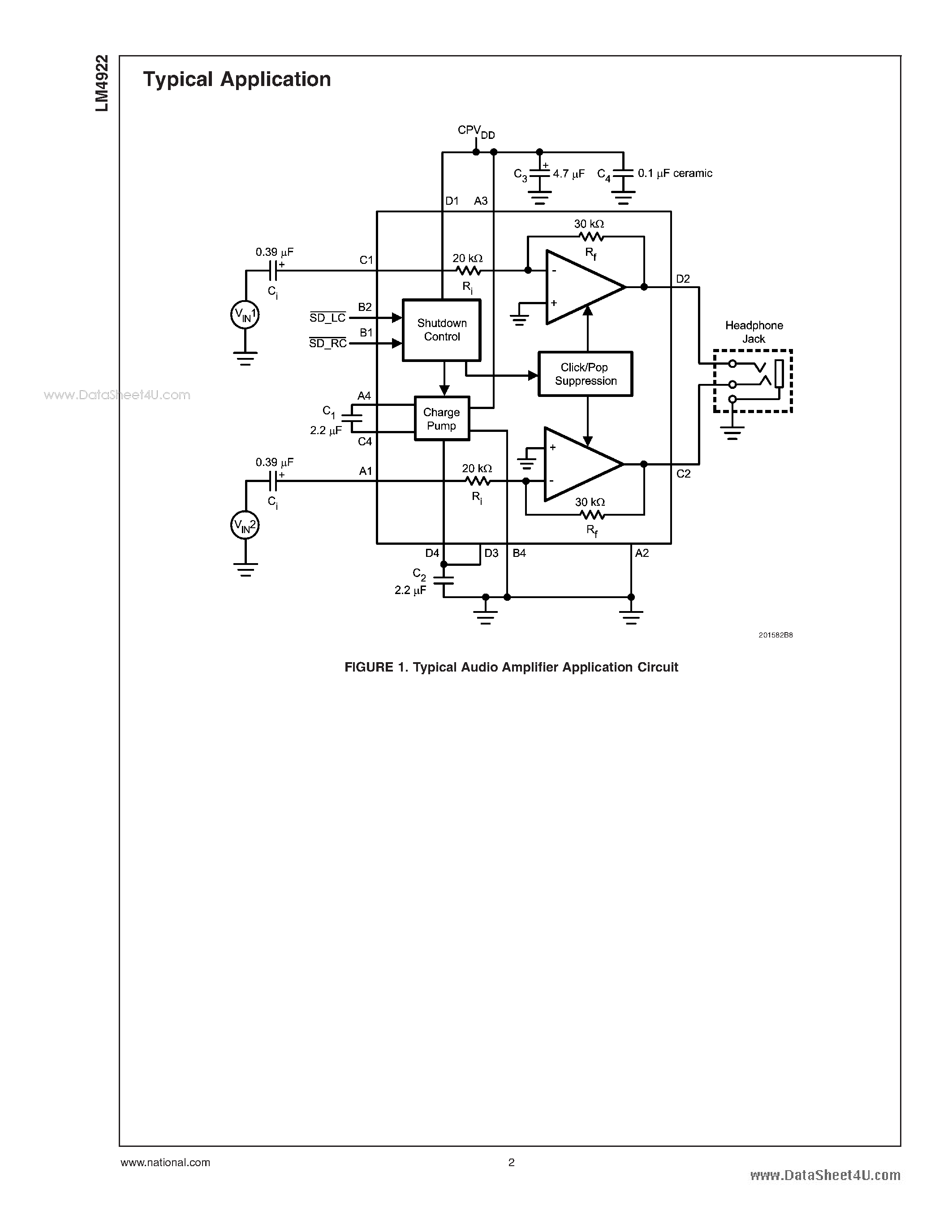 Даташит LM4922 - 80mW Stereo Headphone Amplifier страница 2