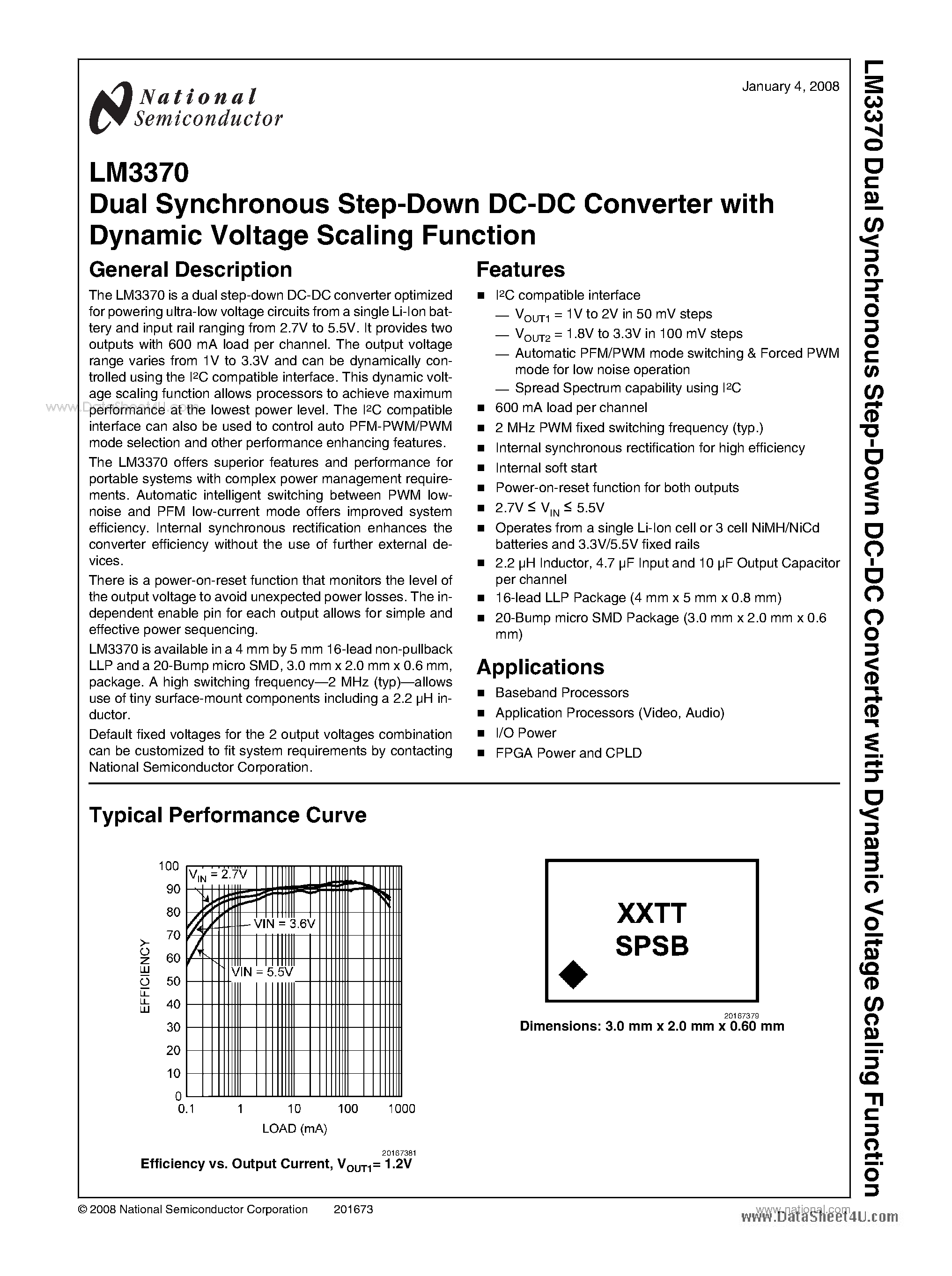 Datasheet LM3370 - Dual Synchronous Step-Down DC-DC Converter page 1