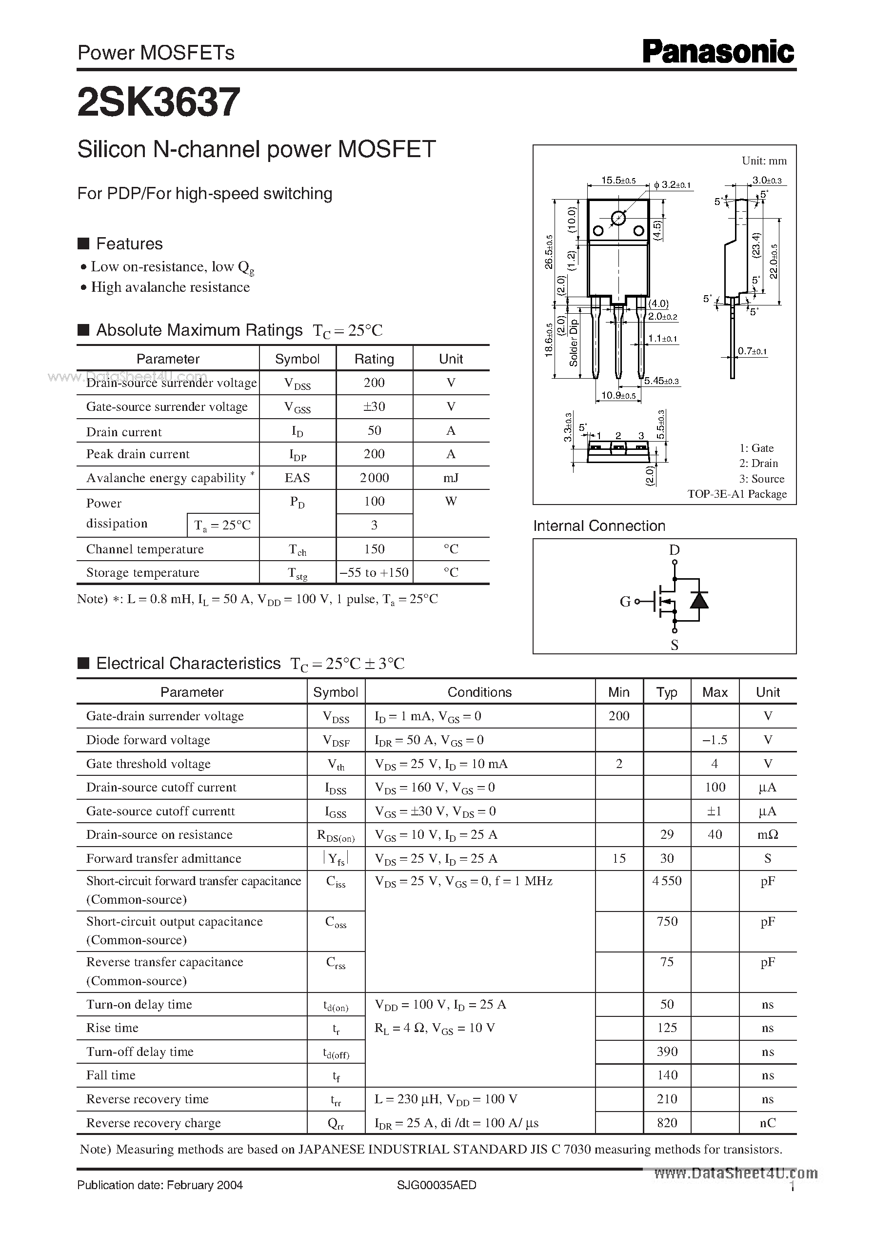 Datasheet K3637 - Search -----> 2SK3637 page 1