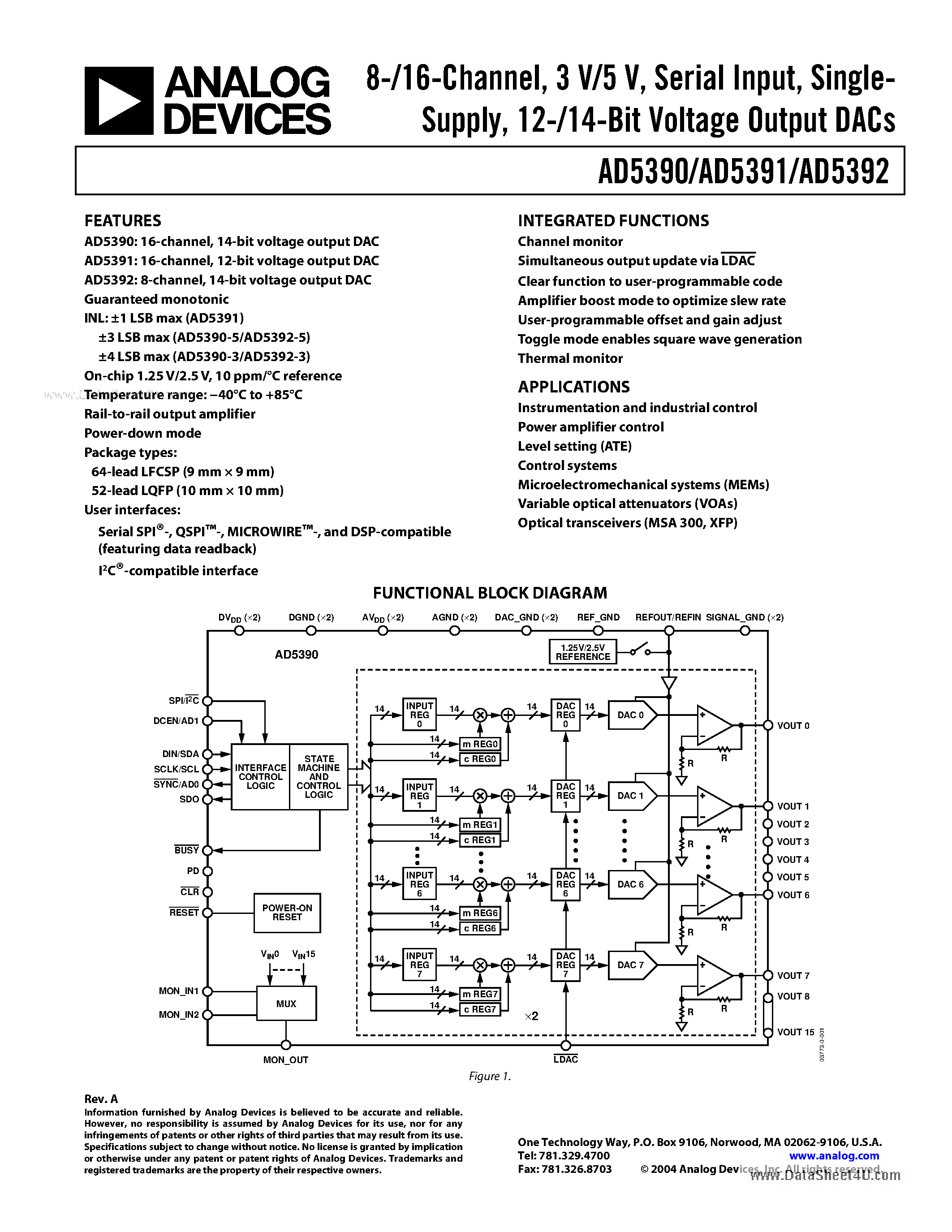 Datasheet AD5390 - 12-/14-Bit Voltage Output DACs page 1