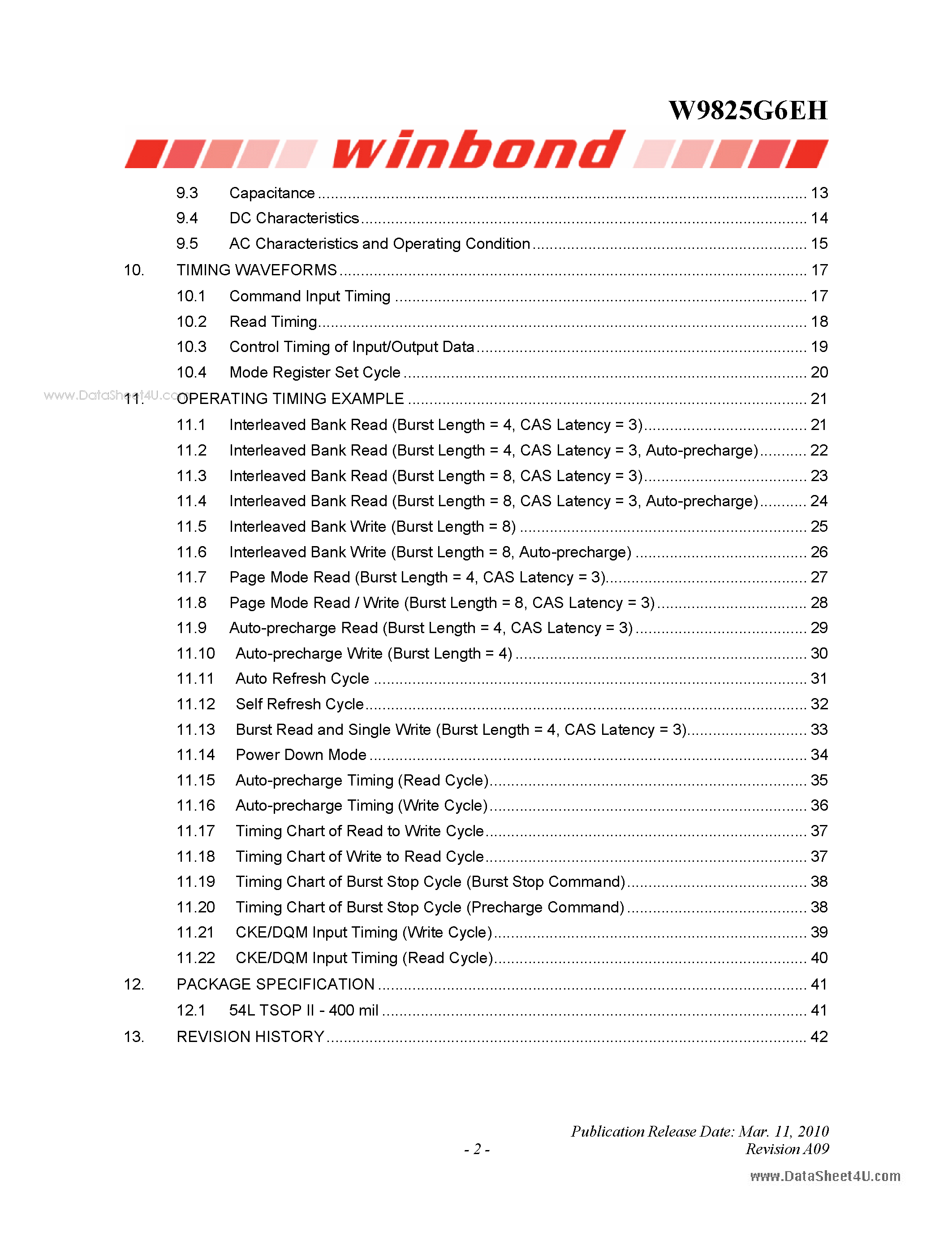 Datasheet W9825G6EH - 4M X 4-Bank X 16-Bit SDRAM page 2